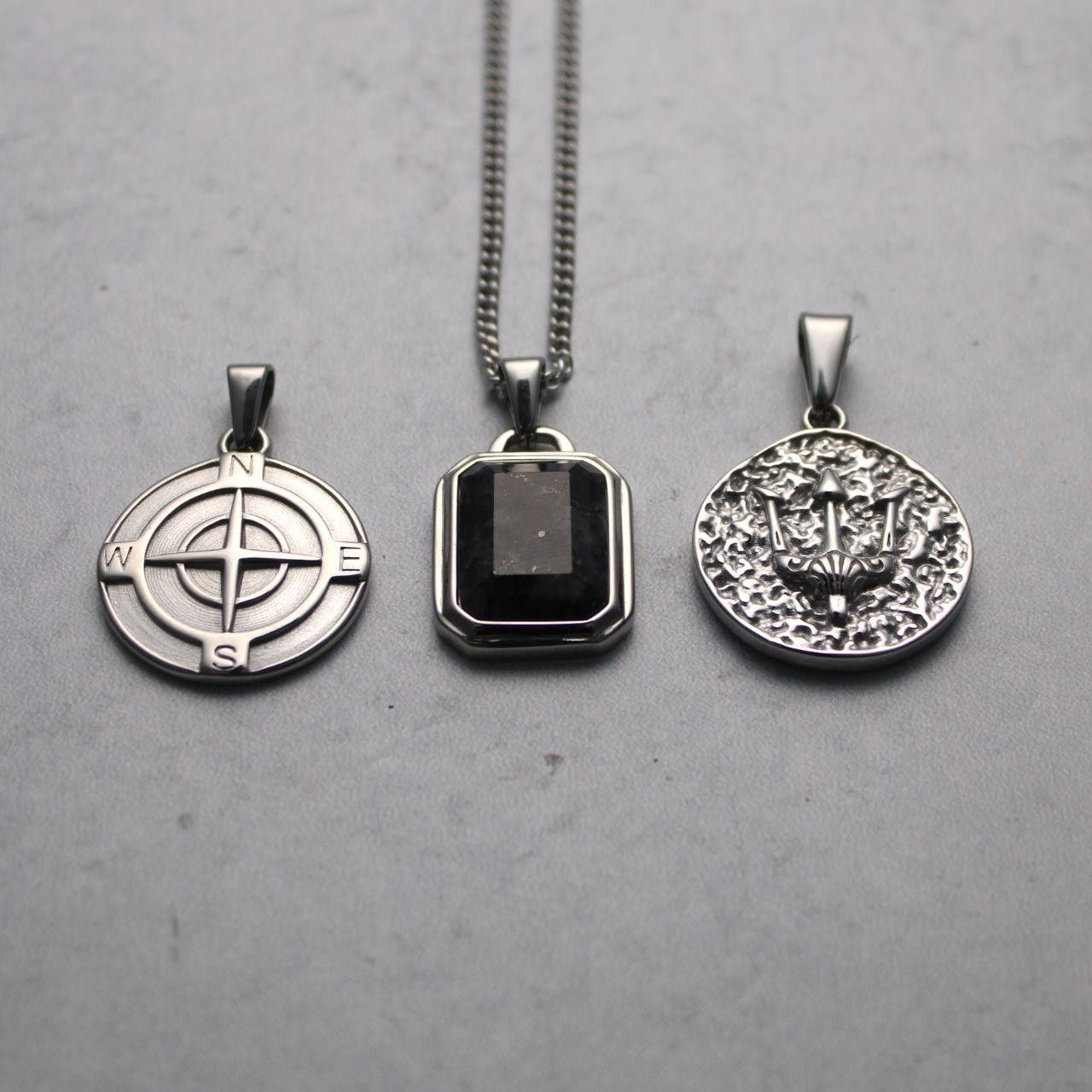 Jewelry Silver Pendant Set - Compass, Spectrolite Stone, Trident Size ONE SIZE - 3 Thumbnail