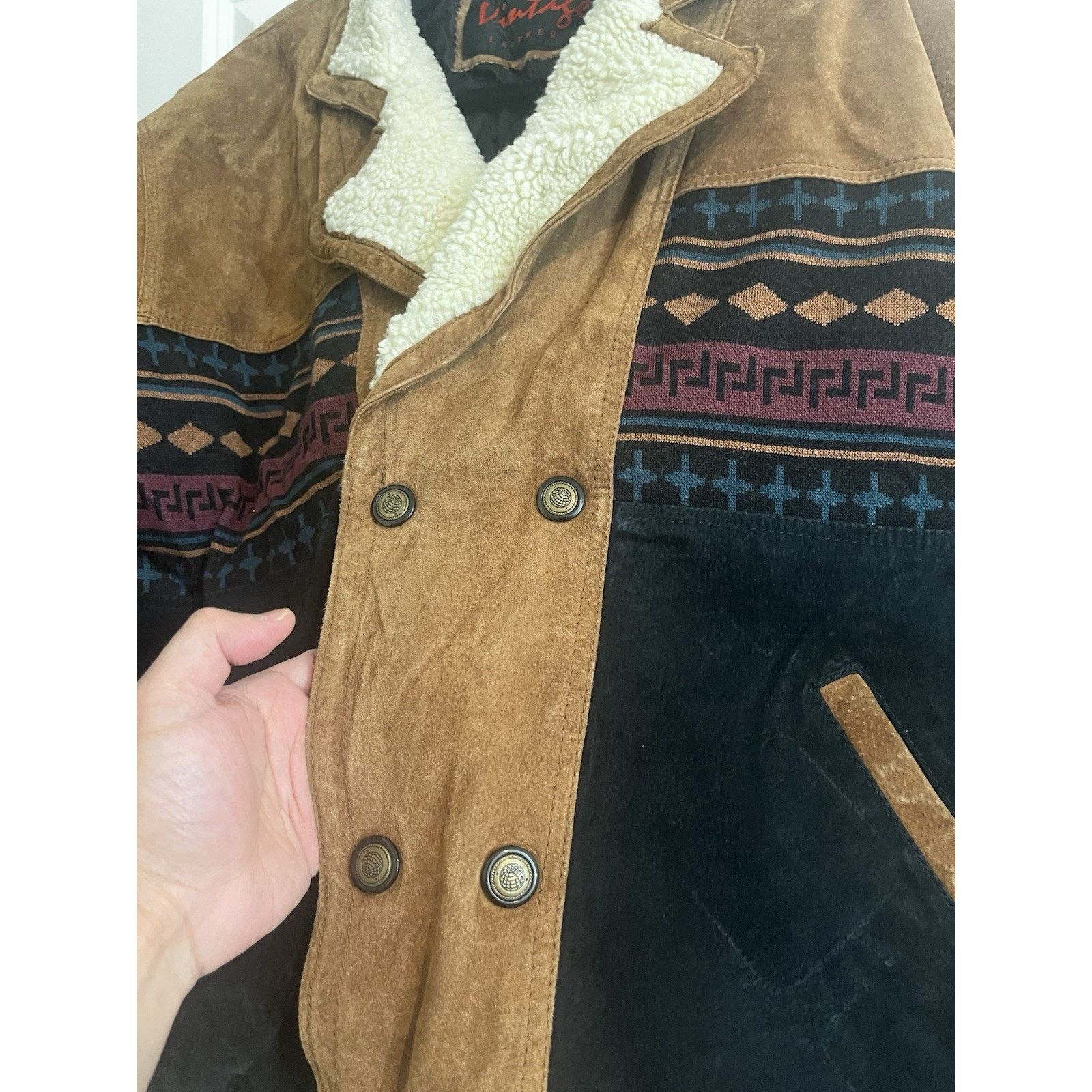 Other Vintage Leather Sherpa Lined Jacket Mens XL Western Aztec Size US XL / EU 56 / 4 - 3 Thumbnail