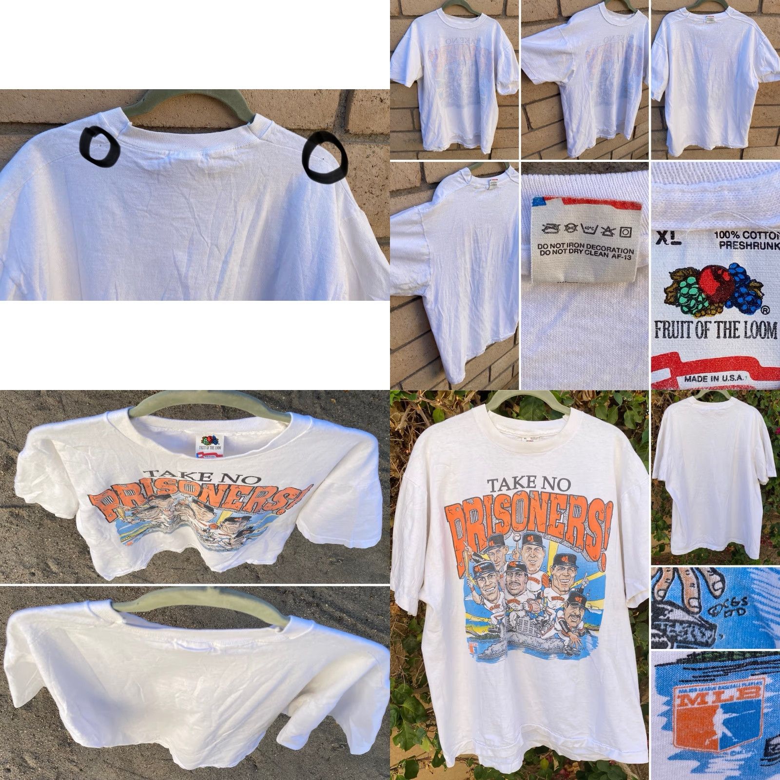 Fruit Of The Loom VINTAGE Fruit of the Loom T-Shirt San Francisco Giants Caricature White XL Mens Short Sleeve Graphic Print Sports California 1980s 1990s Size US XL / EU 56 / 4 - 8 Thumbnail