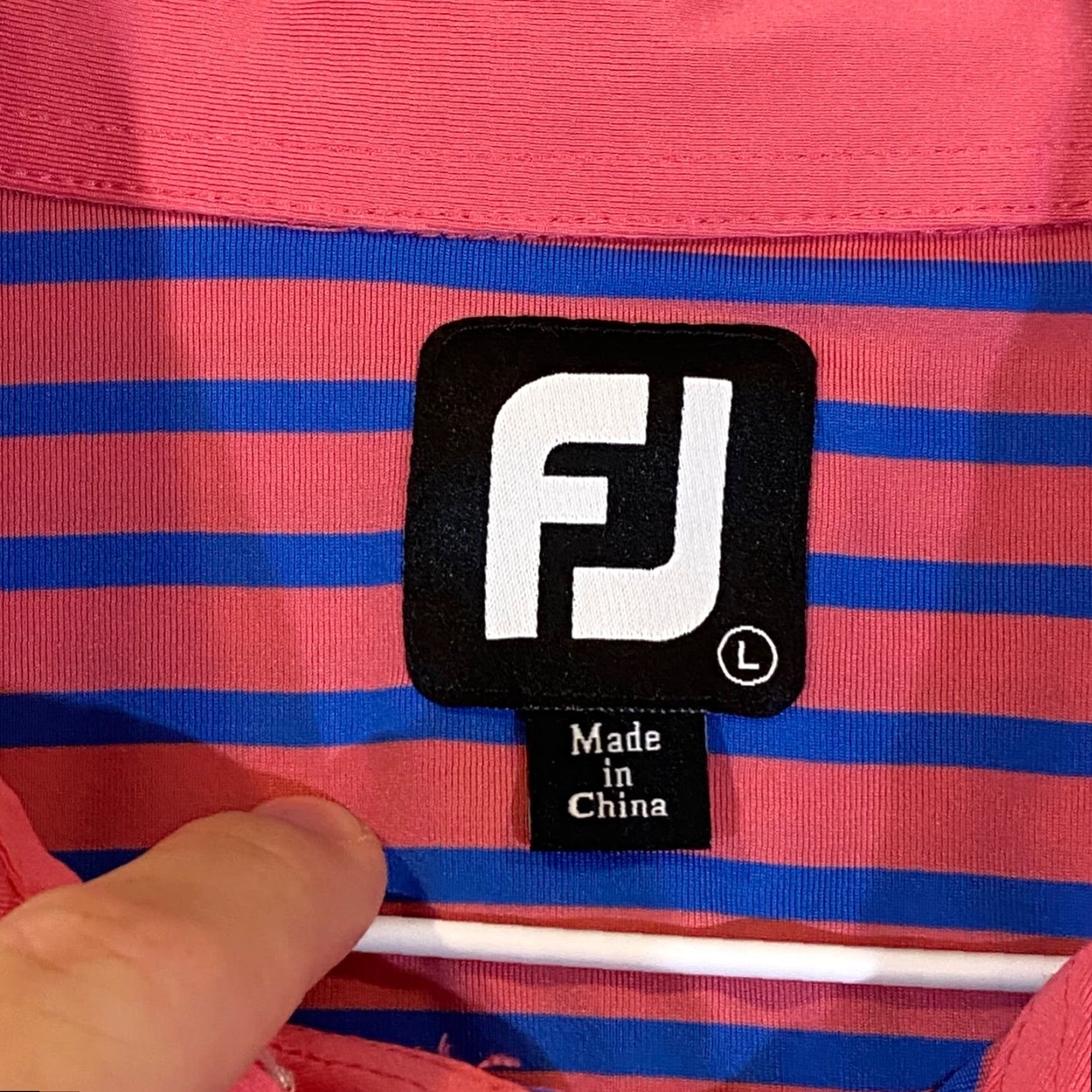 Footjoy FootJoy Polo Shirt Mens Large Pink Blue Striped Golf Performance Stretch Sport S/S Size US L / EU 52-54 / 3 - 3 Thumbnail