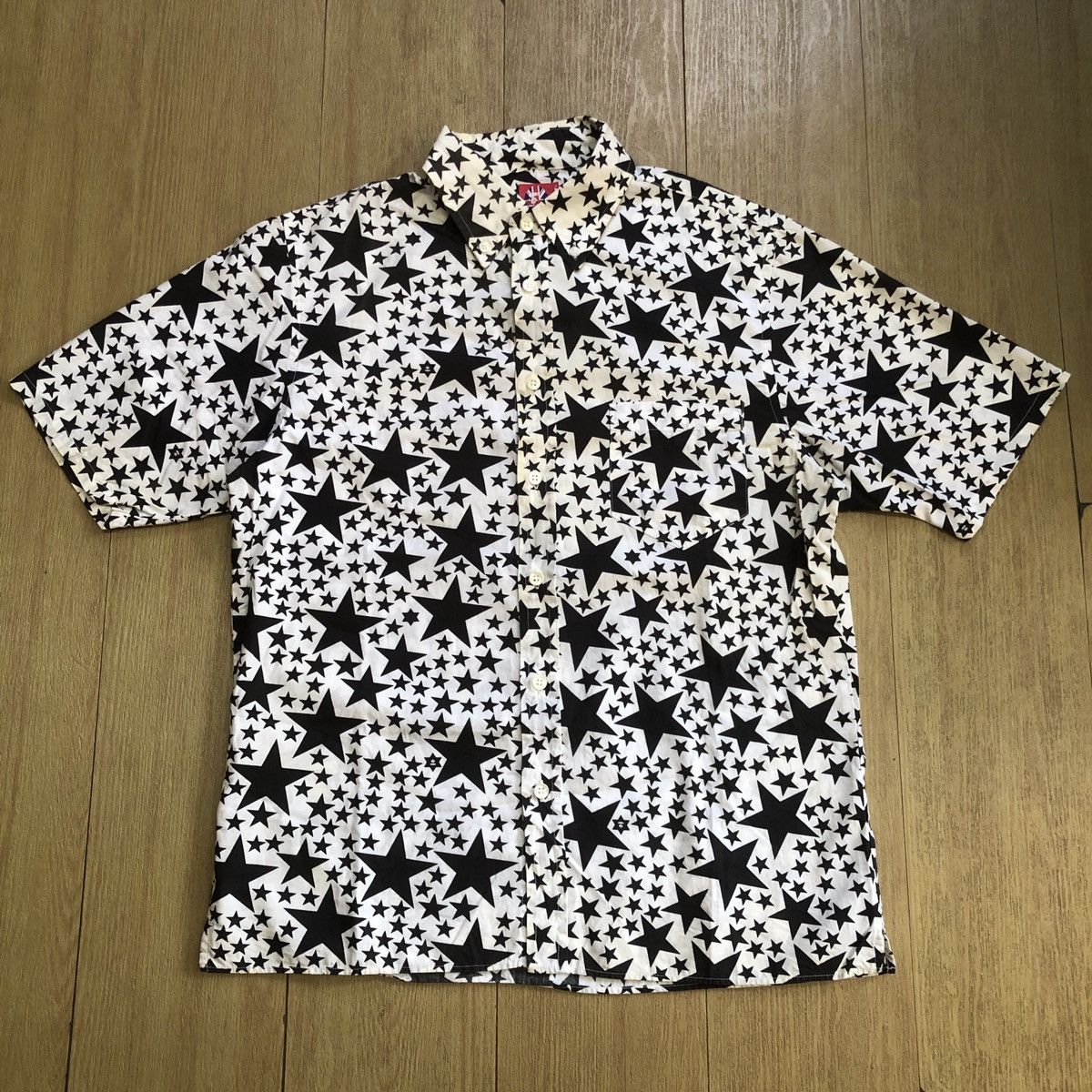 image of Bape Star Pattern Bd S/s Shirt in Black, Men's (Size Medium)