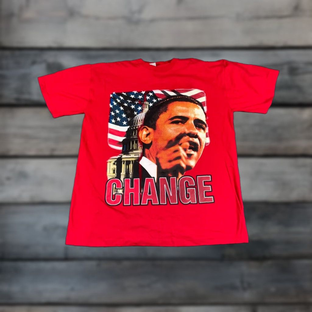 Changes VINTAGE Barack Obama Change T-Shirt Red 2XL NOVA Logo Graphic Print Crew Neck Long Sleeve Men Shirt Hip Hop Retro USA Style Size US XXL / EU 58 / 5 - 1 Thumbnail