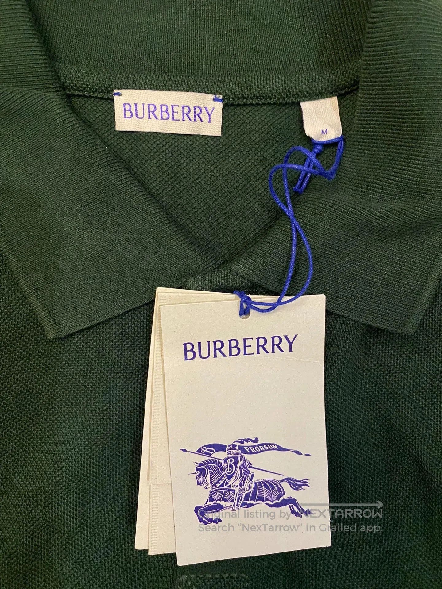Burberry Green Polo Shirt with Striped Cuffs. Size US M / EU 48-50 / 2 - 6 Thumbnail