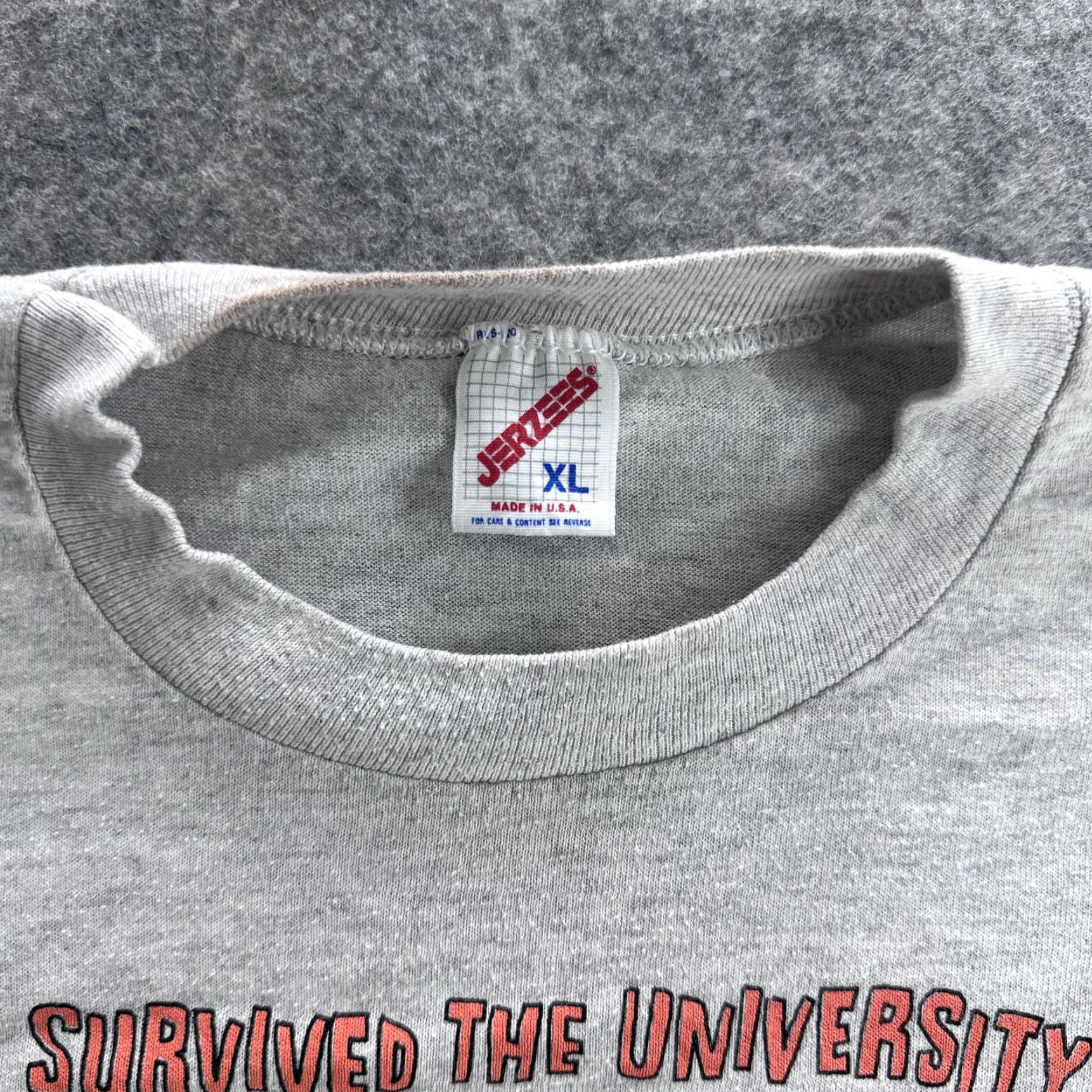 Jerzees VINTAGE Jerzees I Survived THE University Health Care Project Shirt Mens XL Gray 90s USA T-Shirt Graphic Print Crew Neck Short Sleeve Cotton Polyester Size US XL / EU 56 / 4 - 3 Thumbnail