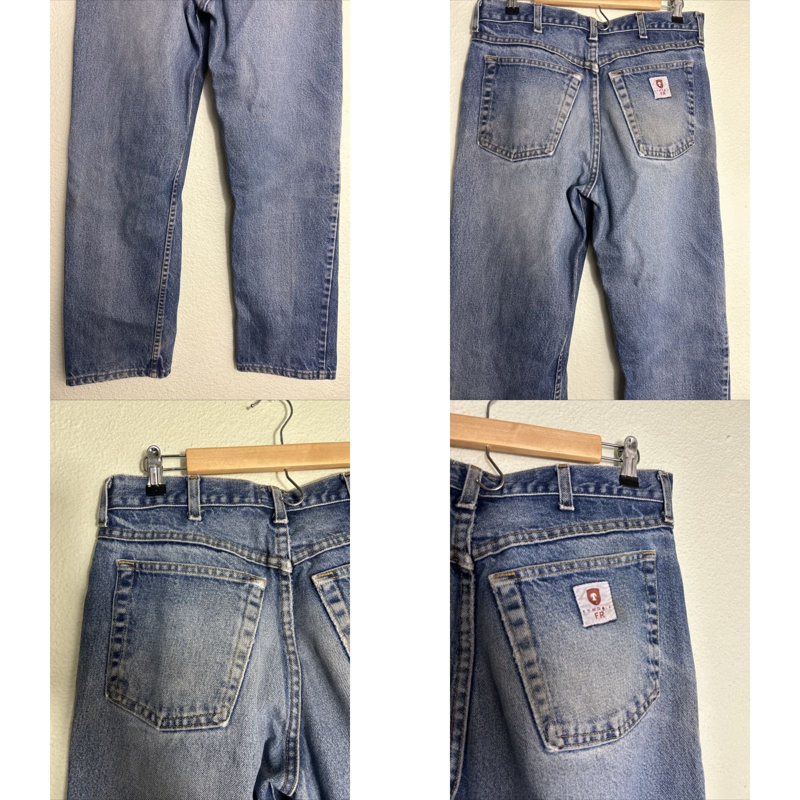 Vintage Tyndale Jeans Men's 32x29 Relaxed Regular Fire Resistant Medium Wash Distressed Blue Straight Jeans Size US 32 / EU 48 - 9 Thumbnail