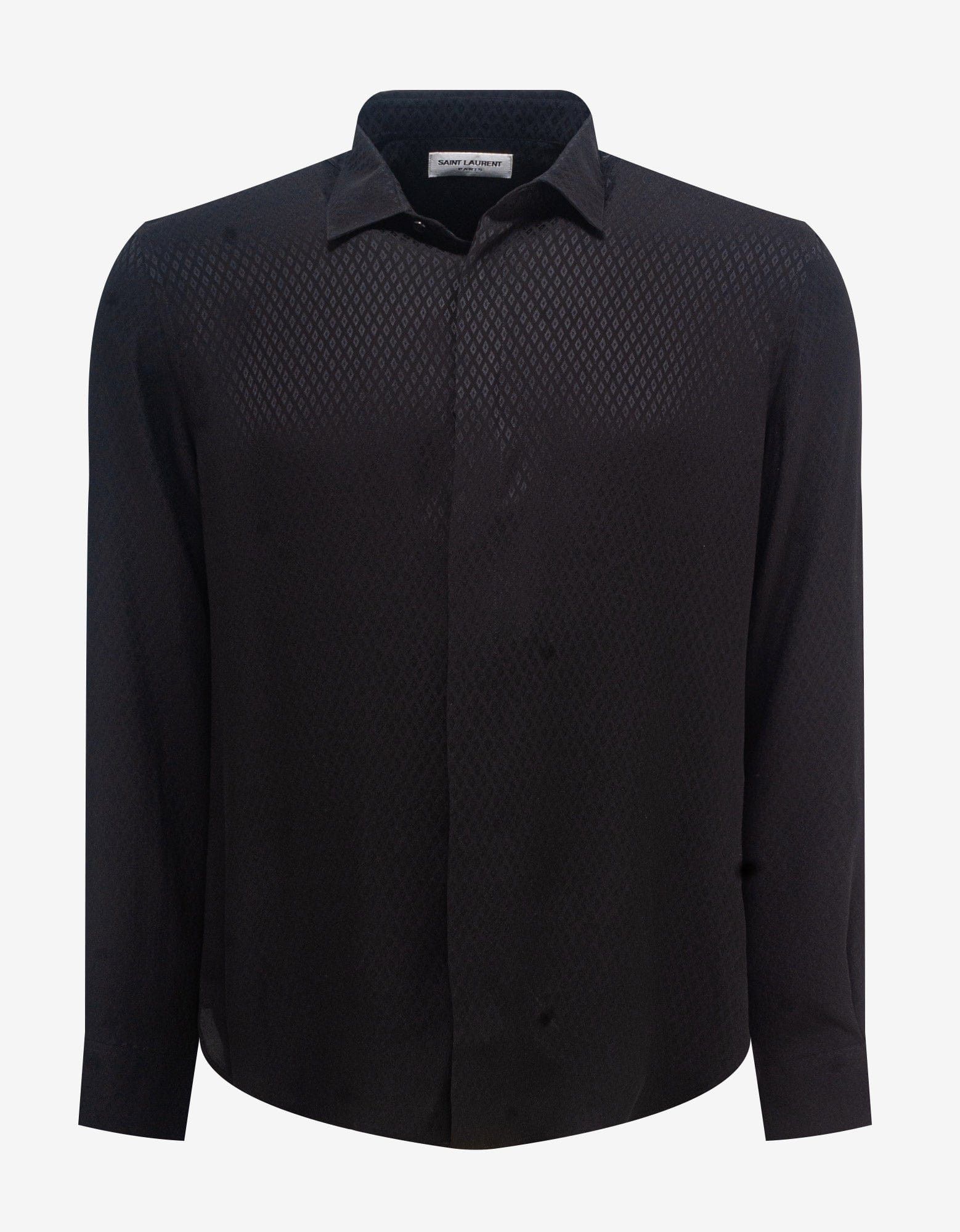 image of Saint Laurent Paris Black Diamond Jacquard Silk Shirt Size 39, Men's