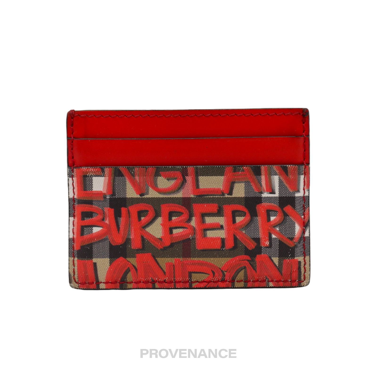 image of Burberry Card Holder Wallet - Graffiti Nova Check, Women's