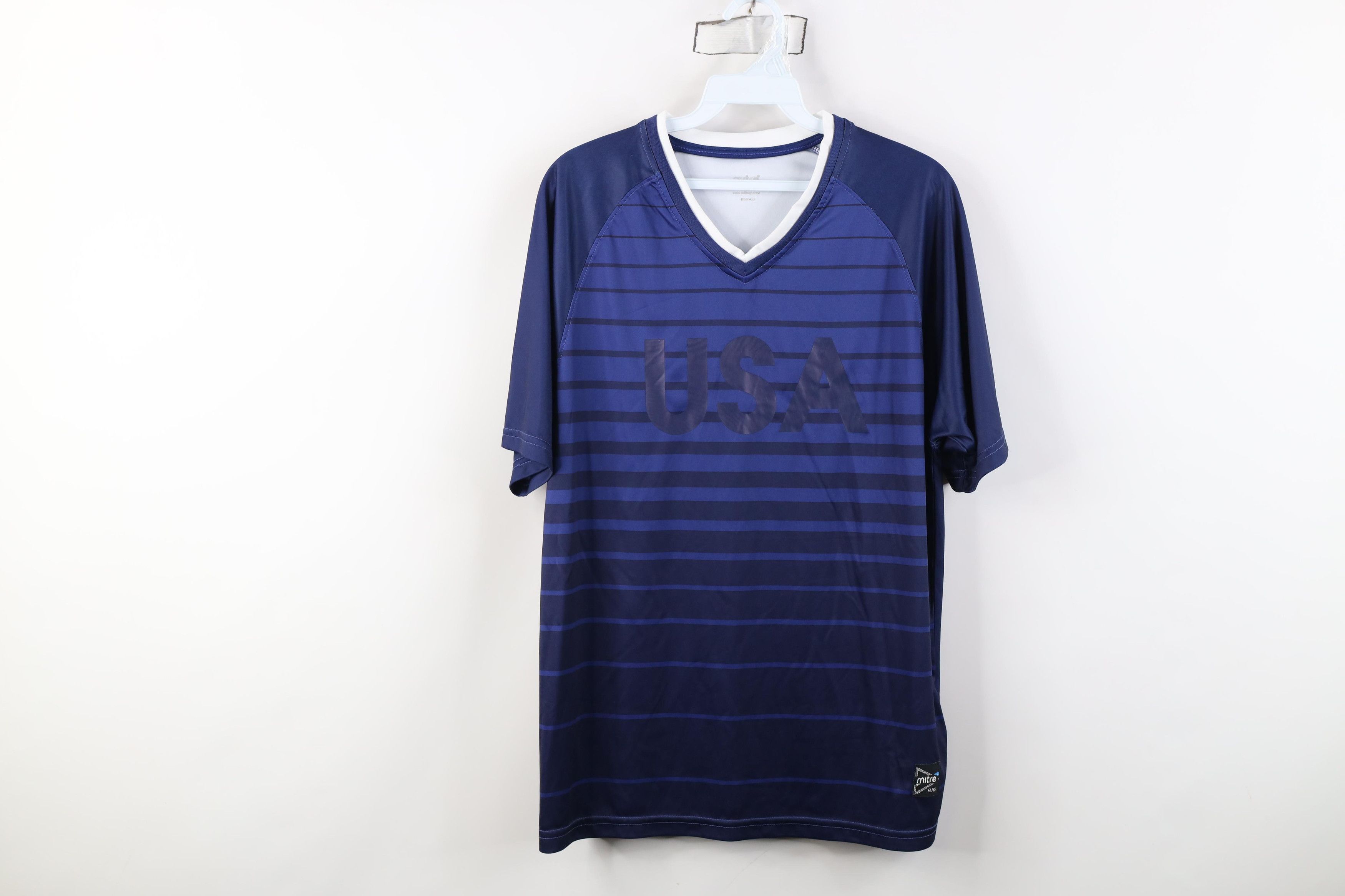 Vintage Vintage Y2K Mitre USA Striped Soccer Jersey Blue Football Size US S / EU 44-46 / 1 - 1 Thumbnail