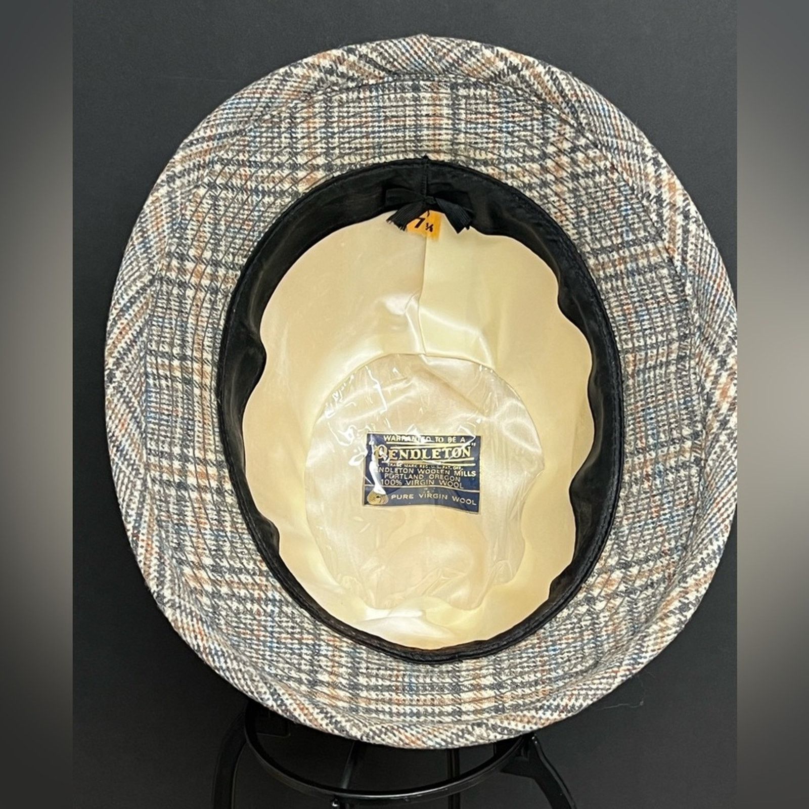 Pendleton 60s 70s Pendleton Houndstooth Plaid Fedora Hat 7 1/8 USA Size ONE SIZE - 5 Thumbnail
