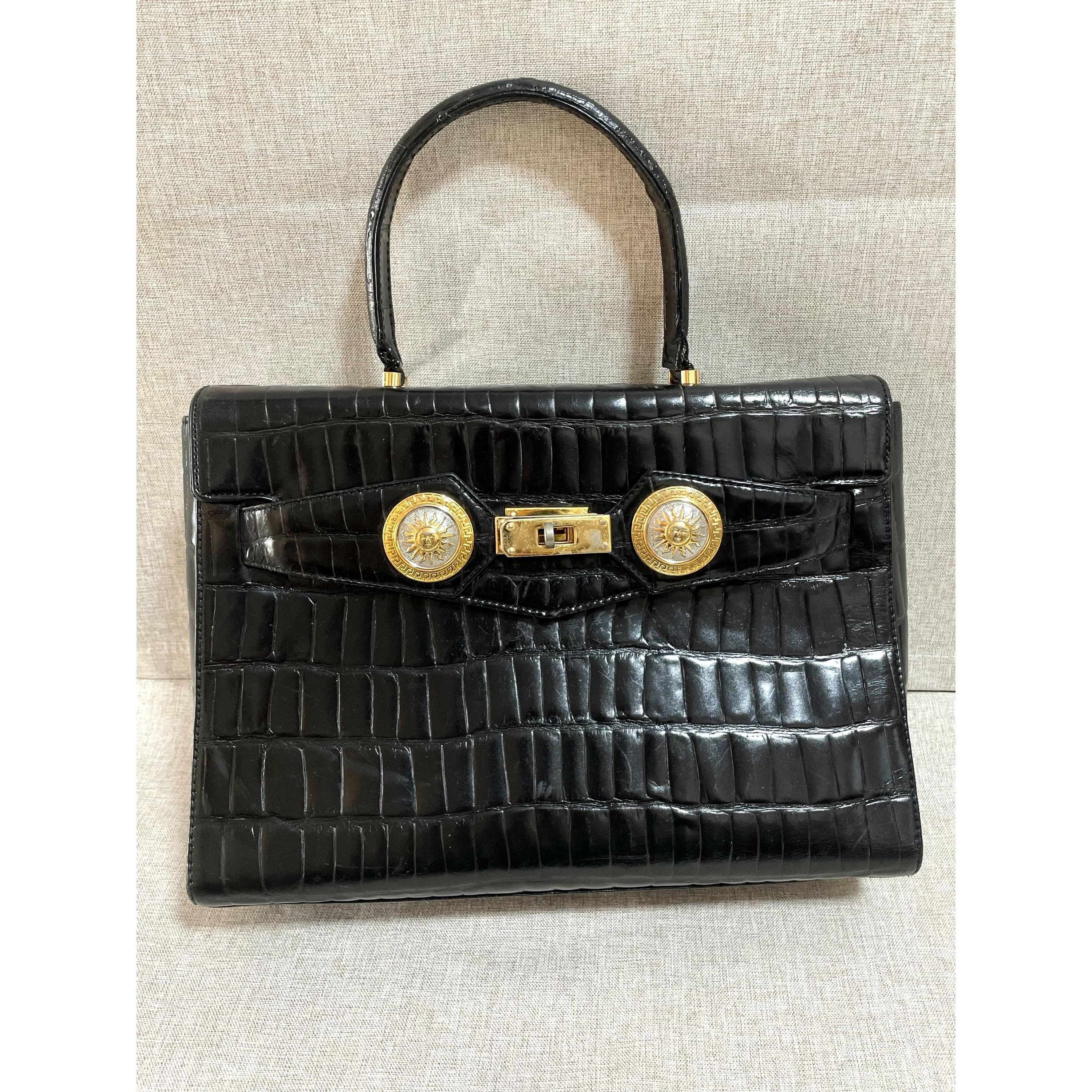 Versace Vintage Gianni Versace black croc embossed leather handbag Size ONE SIZE - 1 Thumbnail