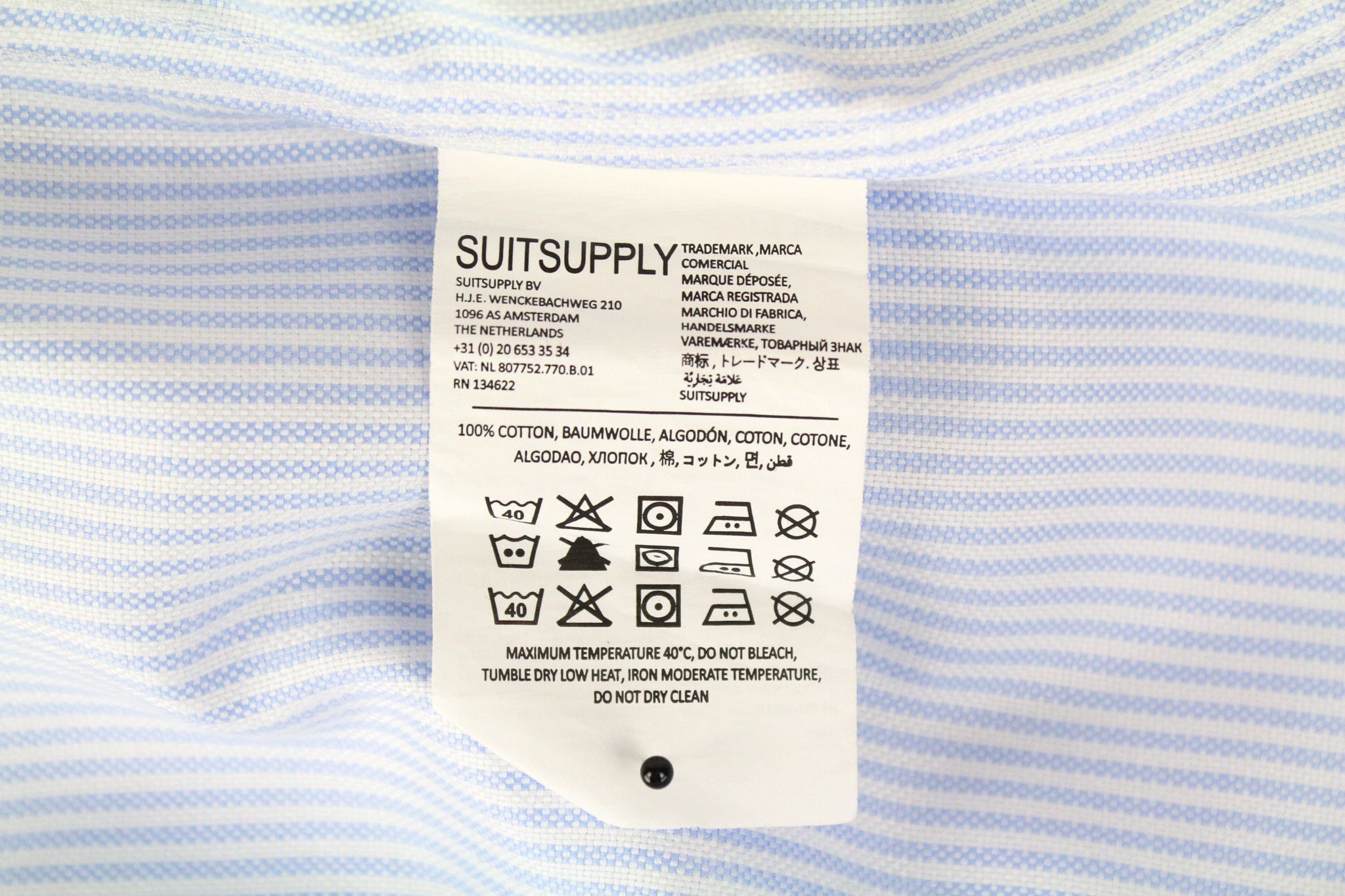 Suitsupply 39/15 1/2 Extra Slim Blue Cotton Striped 72682 Size 38R - 6 Thumbnail