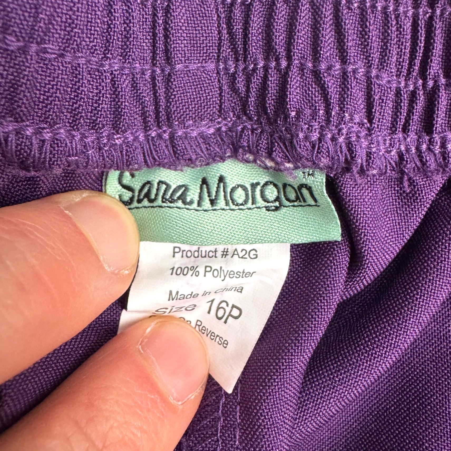 Vintage Sara Morgan Purple Pants Womens 16P Petite Straight Leg Dress Pants Elastic Waist Classic Slacks Modern & Preppy Womens Size 38" / US 16 / IT 52 - 6 Thumbnail