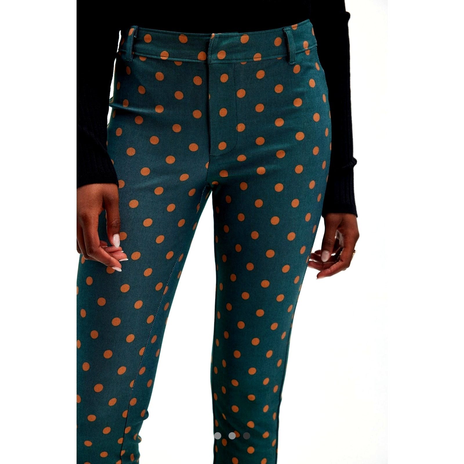Free People Free People Molly Printed Slim Pants Emerald Polka Dots 12 Size 34" / US 12 / IT 48 - 2 Thumbnail