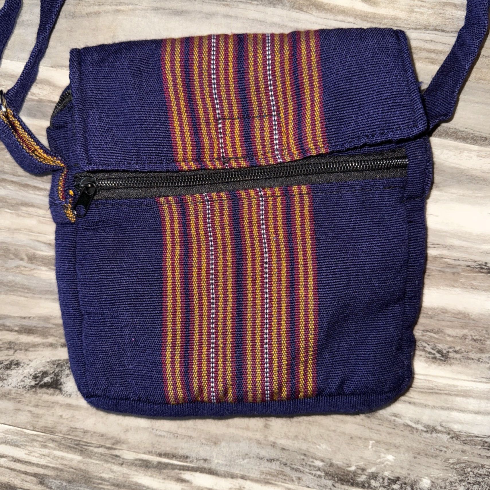 Vintage Unbranded Crossbody Bag Fabric Small 8x8 Blue Striped Travel Casual Adjustable Strap Womens Bags Size ONE SIZE - 2 Thumbnail