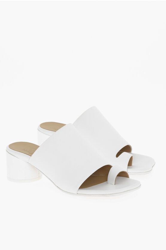 image of Maison Margiela Mm6 Leather Thong Sandals With Lacquered Heel Shoes 5Cm in White, Women's (Size 9)