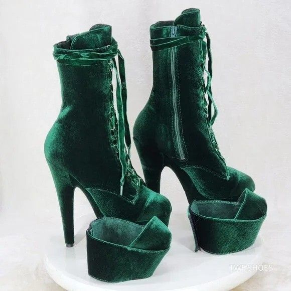 Other Adore 1045 Emerald Green Velvet 7" High Heel Platform Ankle Size US 8 / IT 38 - 7 Thumbnail