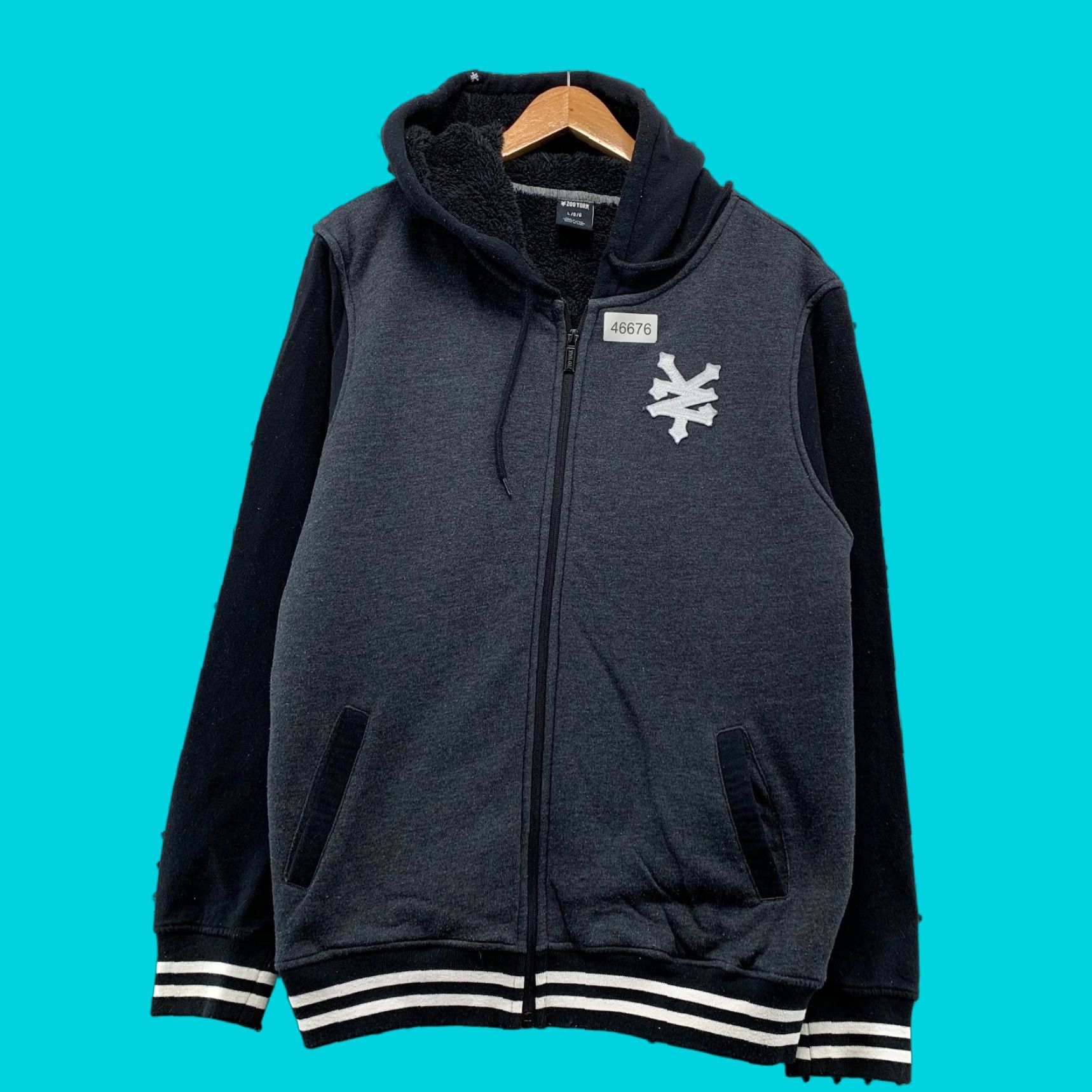 VINTAGE Zoo York Hoodie Sweatshirt Mens L Black Heavyweight Lined Sherpa Mock Up