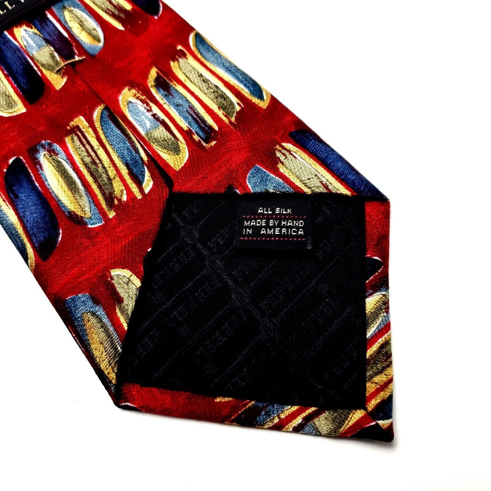 Designer Ferrell Reed Silk Tie Red Print Abstract Hand Made Wide Size ONE SIZE - 4 Thumbnail