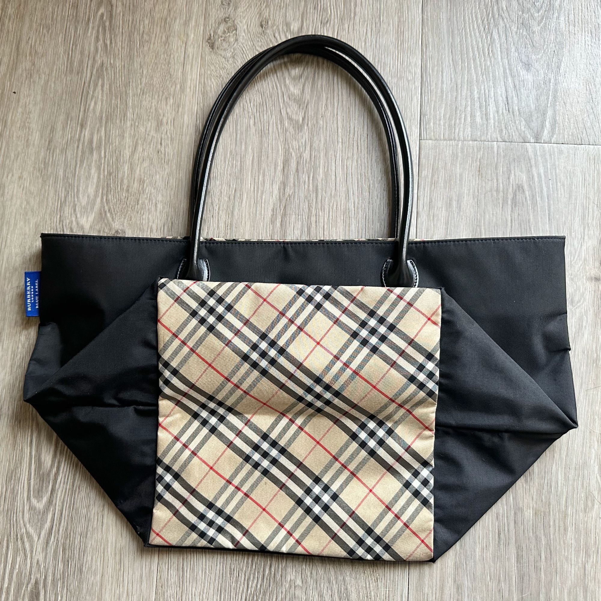 image of Burberry Blue Label Black And Nova Check Nylon Tote Bag / Sh, Women's