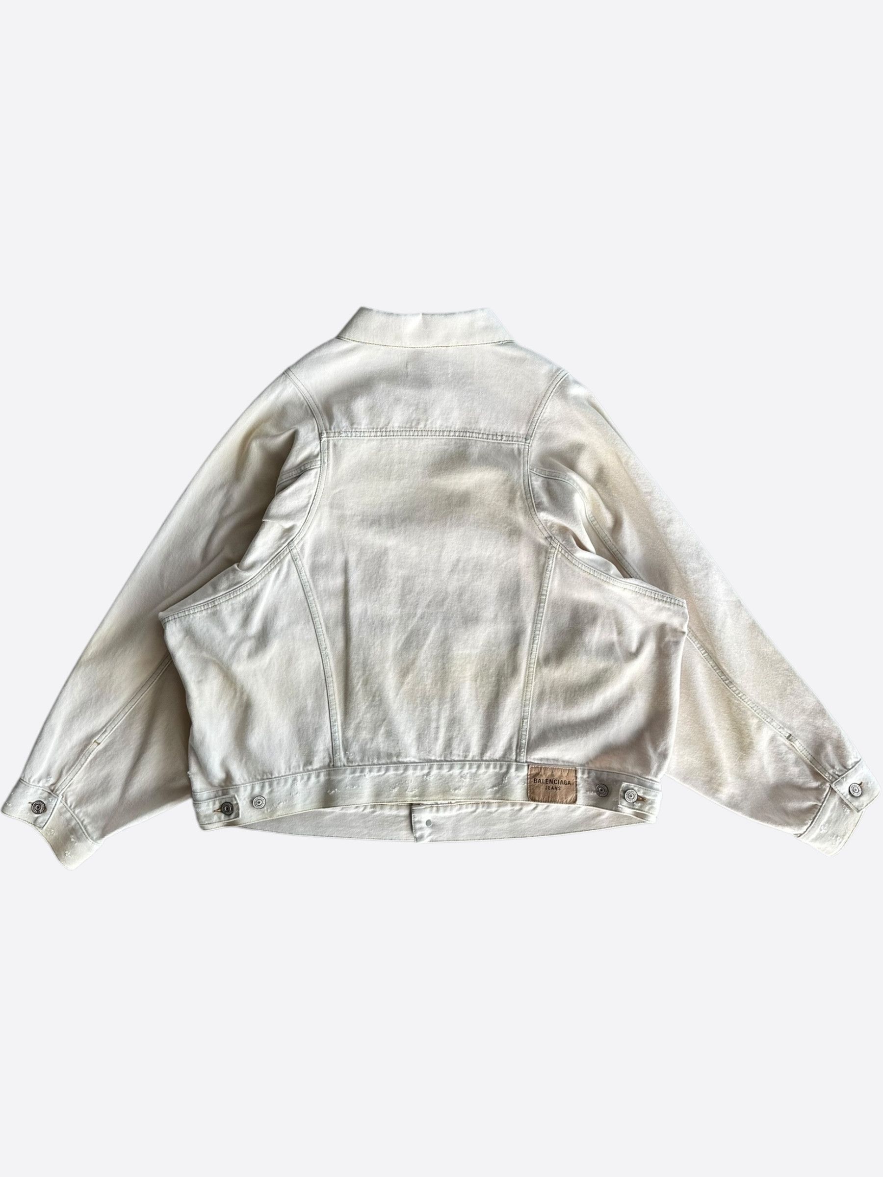 Balenciaga Balenciaga White & Beige Distressed Denim Jacket Size US XL / EU 56 / 4 - 2 Thumbnail