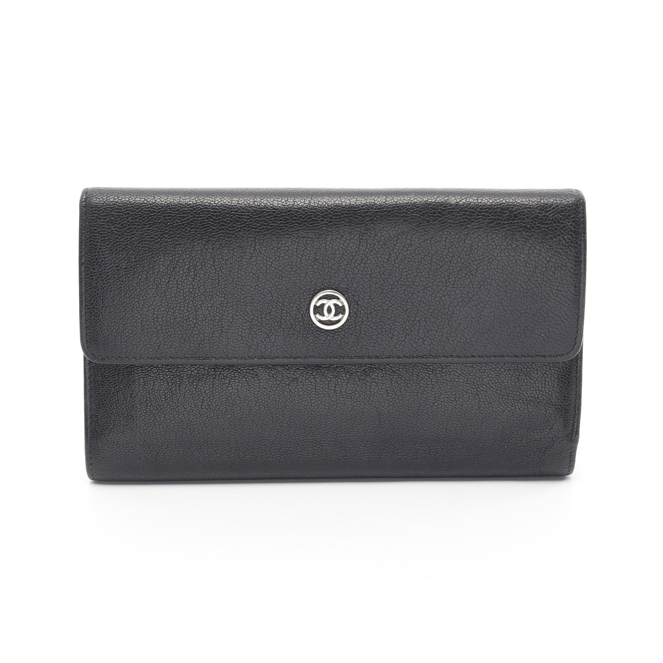 Chanel Chanel Coco Mark Trifold Long Wallet Leather Black Silver Hardware Size ONE SIZE - 1 Thumbnail