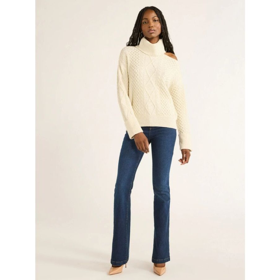 Other Sofia Jeans M Cream Cable Knit Cold Shoulder Turtleneck Swea Size M / US 6-8 / IT 42-44 - 16 Thumbnail