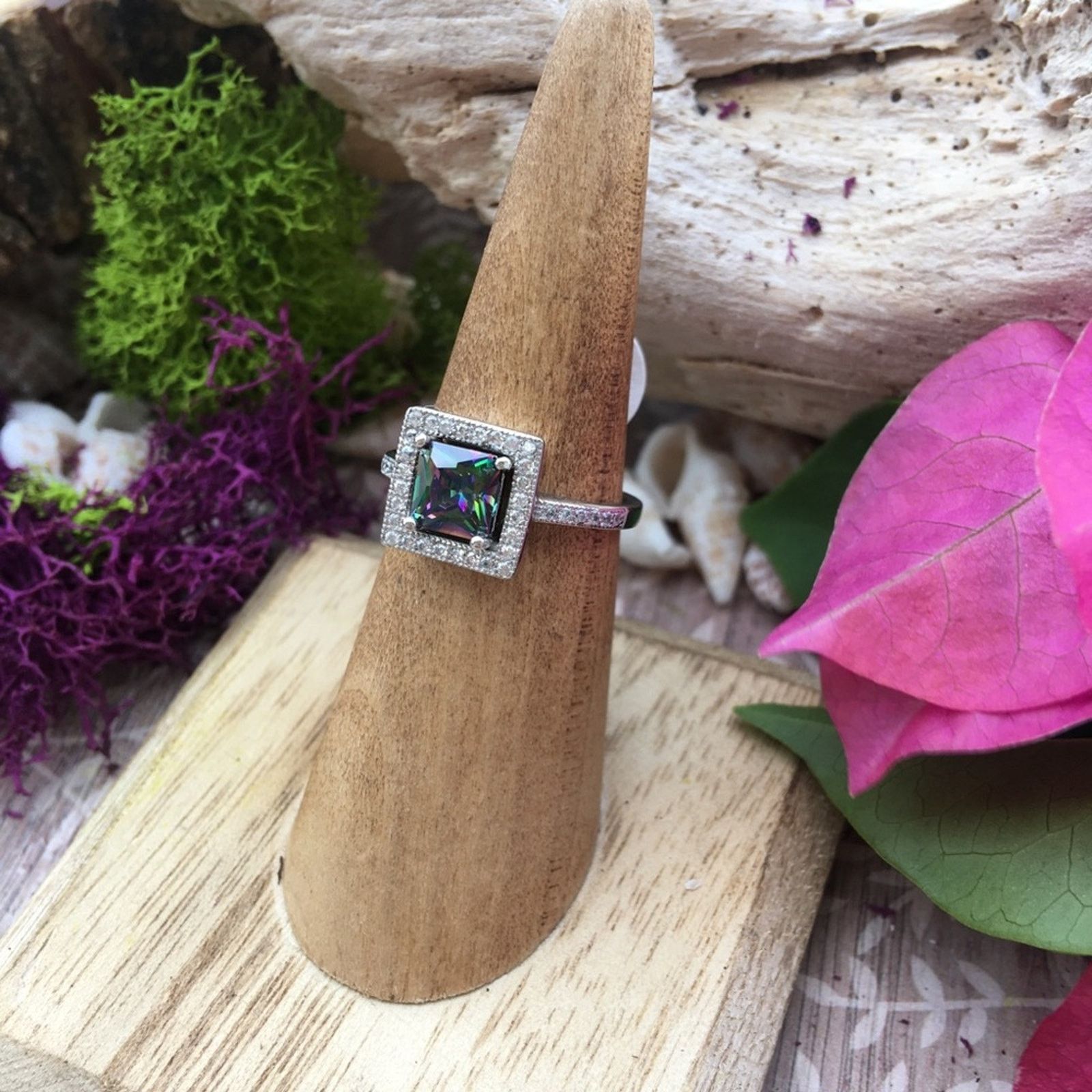 The Unbranded Brand Rainbow Topaz Sterling Silver Square Ring Size ONE SIZE - 3 Thumbnail