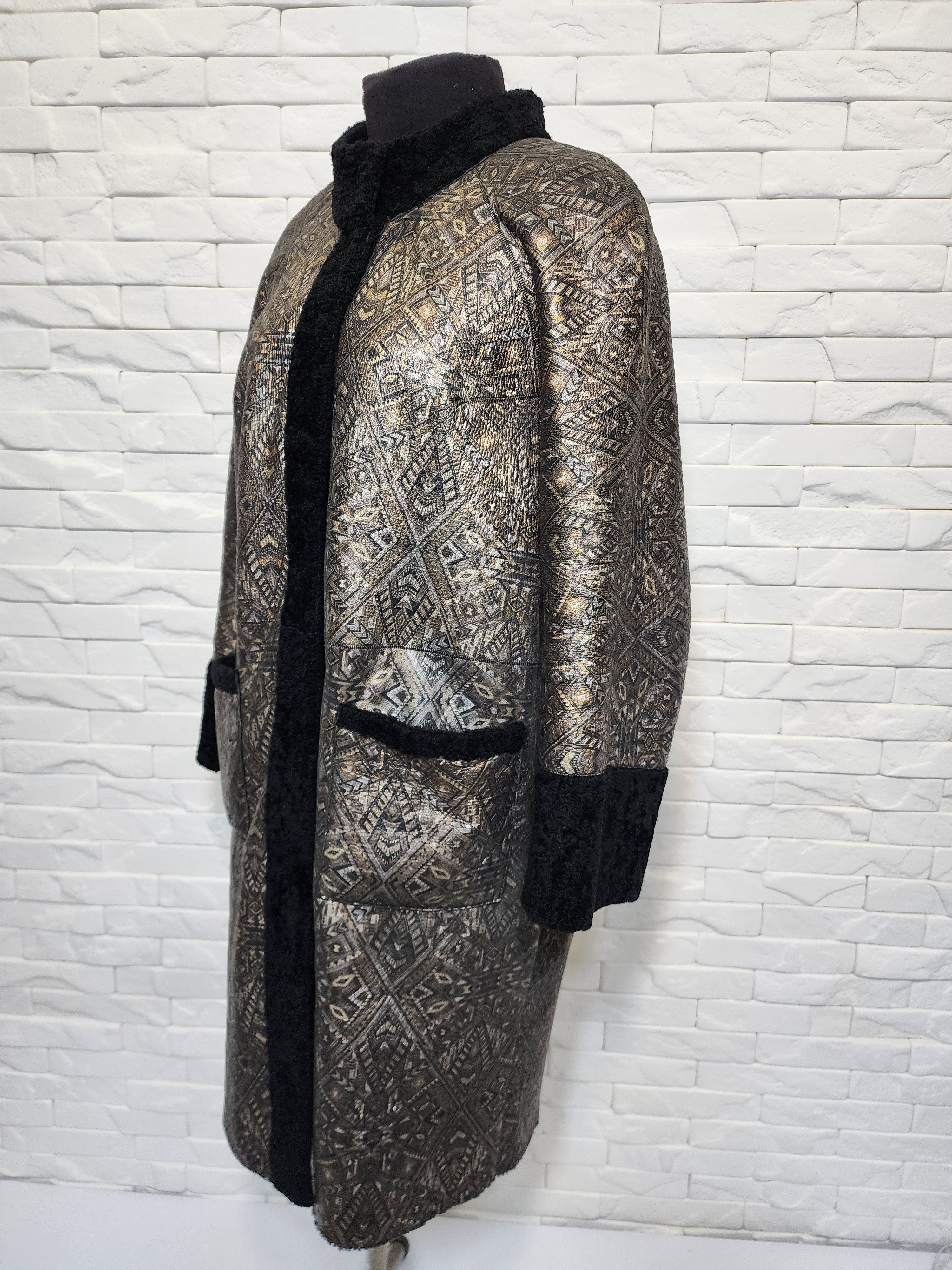 Furla Reversible Black @ Bronze Sheepskin Coat: Genuine Fur, Size XL / US 12-14 / IT 48-50 - 2 Thumbnail