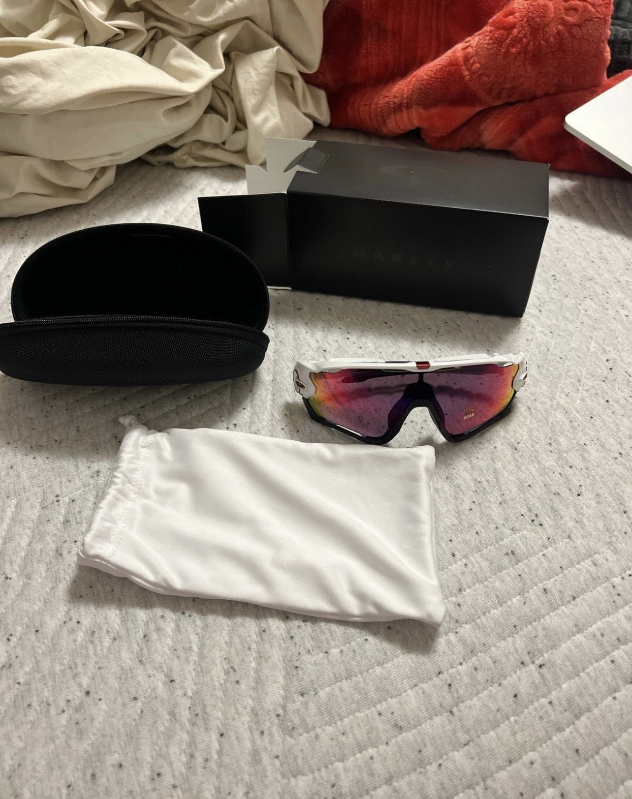 image of Oakley Jawbreaker Polished White Glasses Prizm Road Lenses, Men's