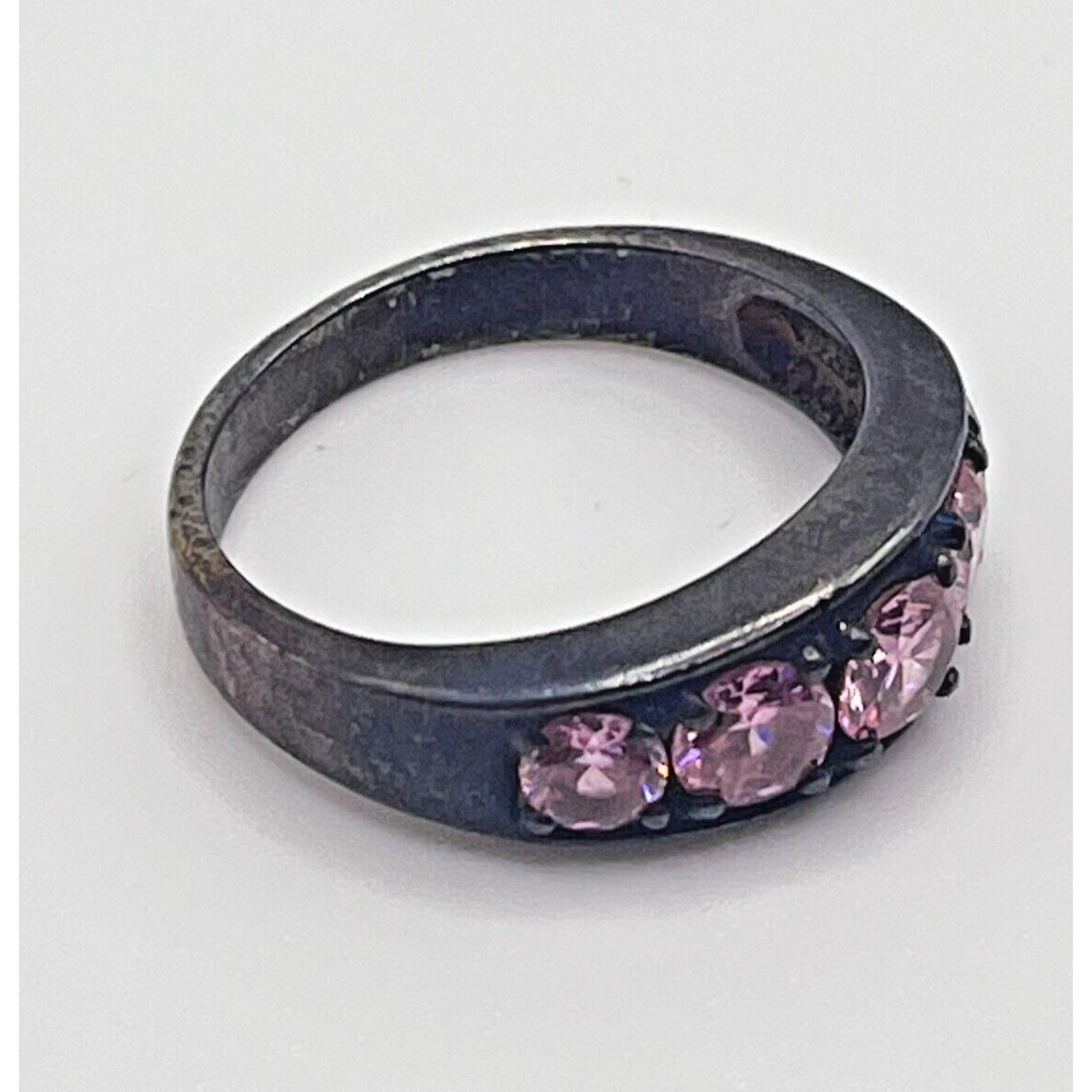 Other Pink Sapphire & CZ Accent Sterling Silver Band Ring Size 7.5 Size ONE SIZE - 4 Thumbnail
