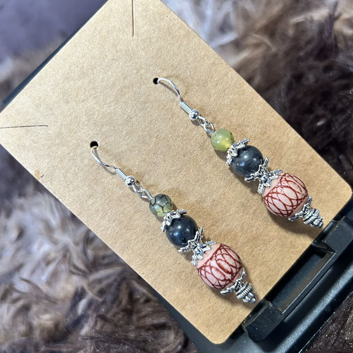 Handmade Handcrafted vintage bead dragon vein larvikite earrings Size ONE SIZE - 1 Thumbnail