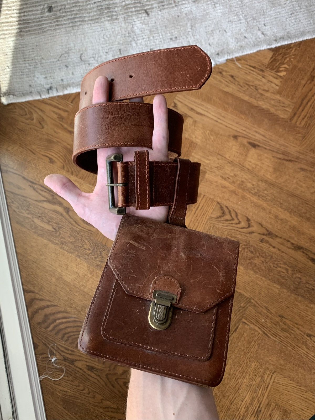Vintage 1980s Vintage Heavy Duty Leather Utility Belt Pouch Waist 30 Size ONE SIZE - 2 Thumbnail