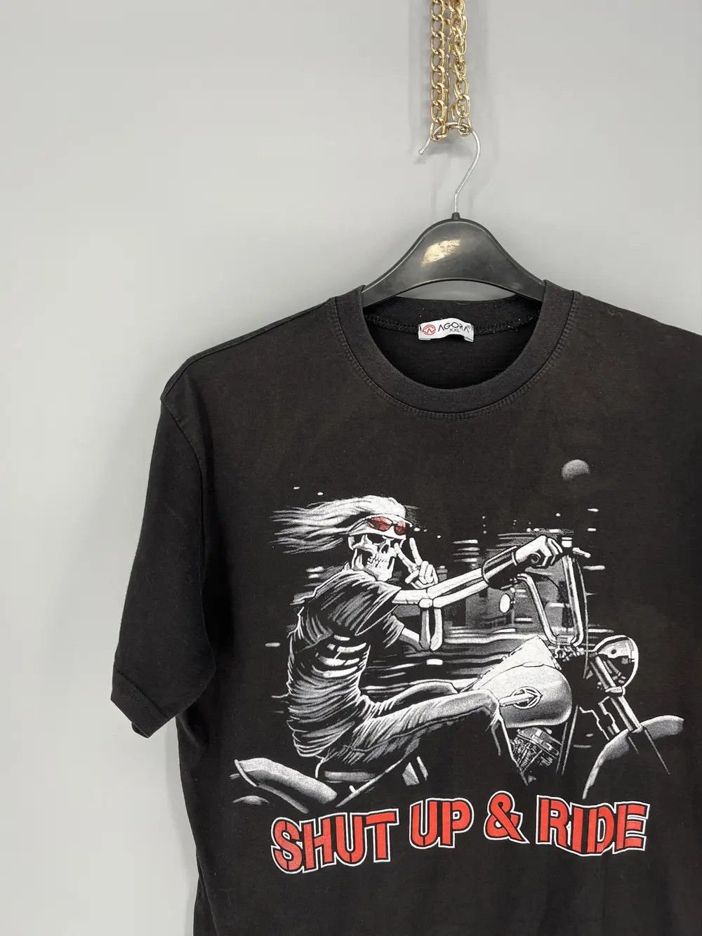 Harley Davidson Vintage 90s Skull on a Bike " SHUT UP RIDE " Horror Tee 90s Size US XL / EU 56 / 4 - 4 Thumbnail