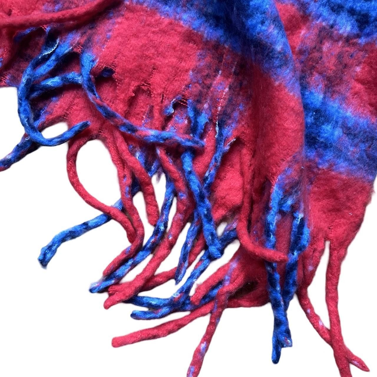 American Eagle Outfitters Aerie red and blue plaid check fringe winter scarf Size ONE SIZE - 3 Thumbnail
