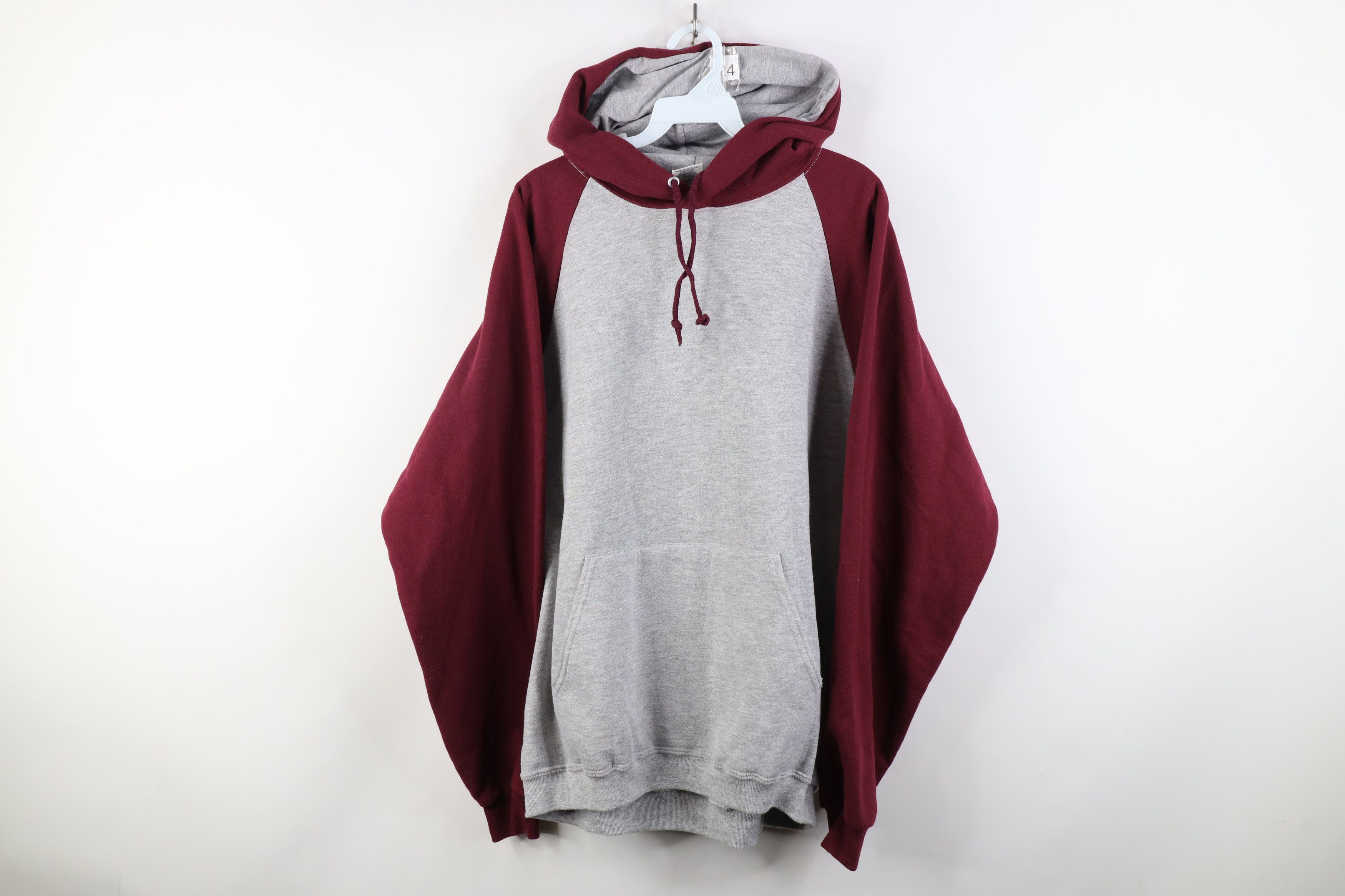 Vintage 90s Y2K Streetwear Hoodie Sweatshirt Gray Burgundy