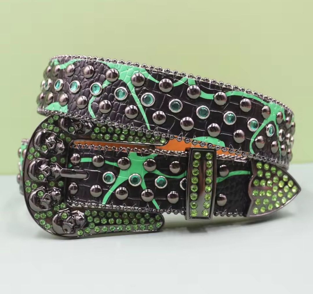 Vintage Skull Rhinestone Studded Bling Y2K Belt 105cm Size 32 - 3 Thumbnail
