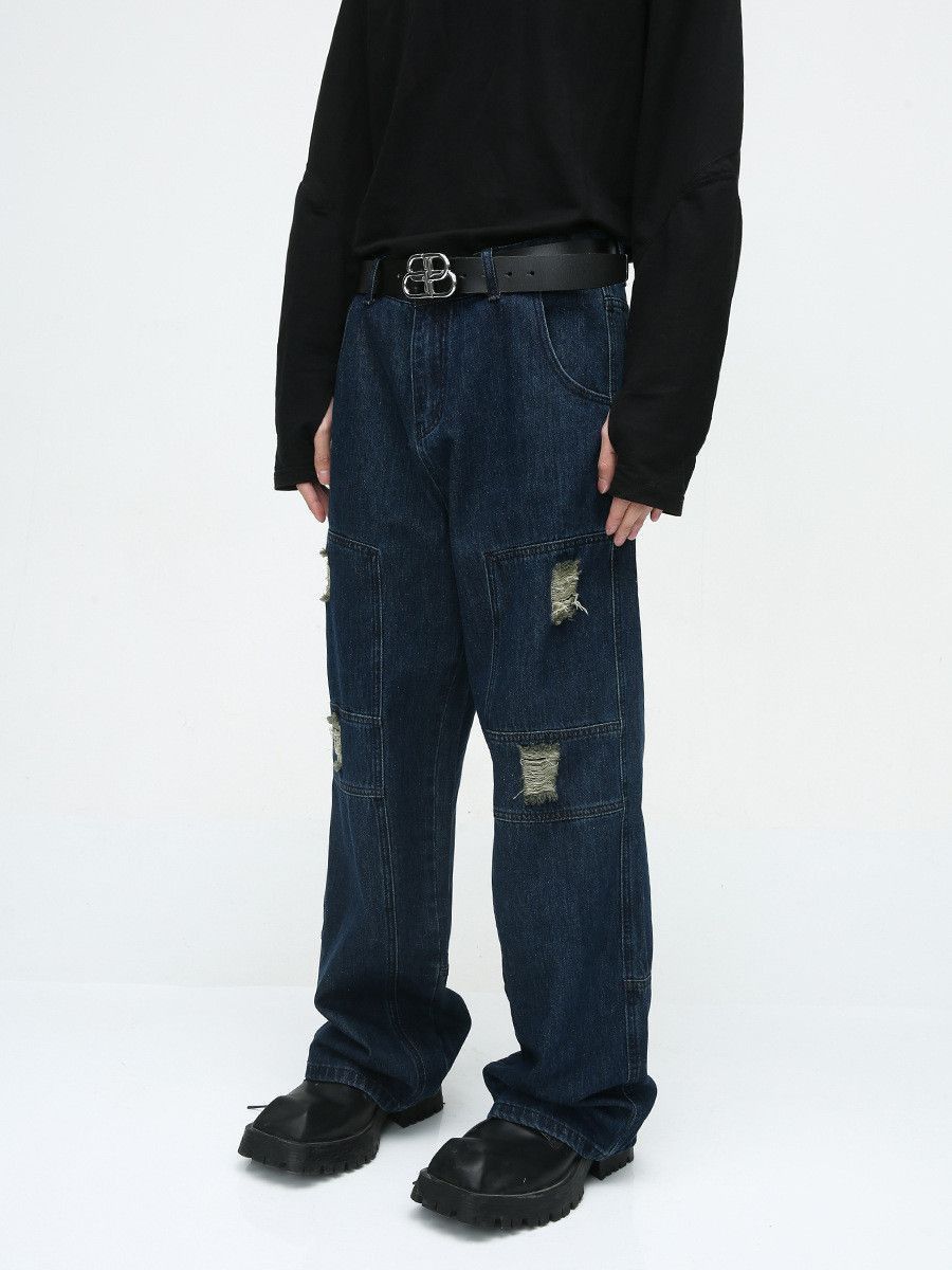Japanese Brand Retro loose ripped patchwork jeans Size US 32 / EU 48 - 3 Thumbnail