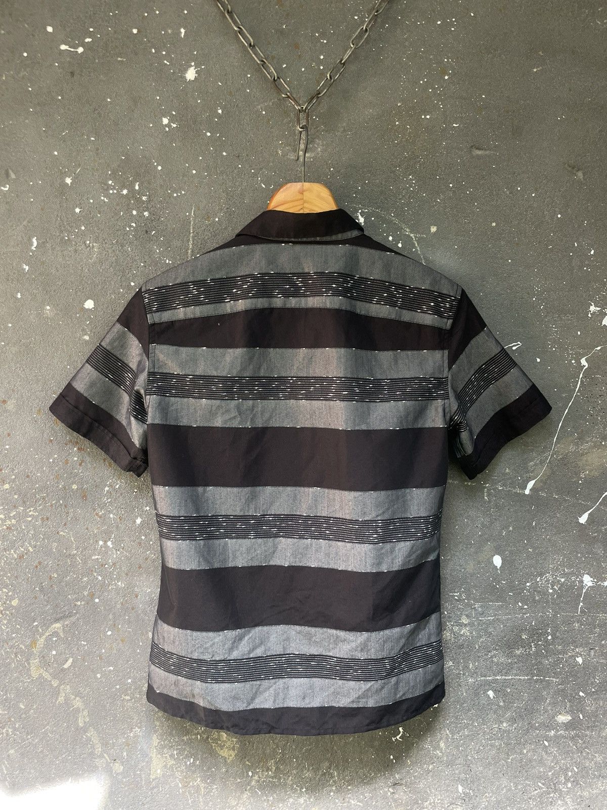 Allsaints AllSaints Gabon Grey Black Stripe SS Shirt Up Short Sleeve Size US S / EU 44-46 / 1 - 3 Thumbnail