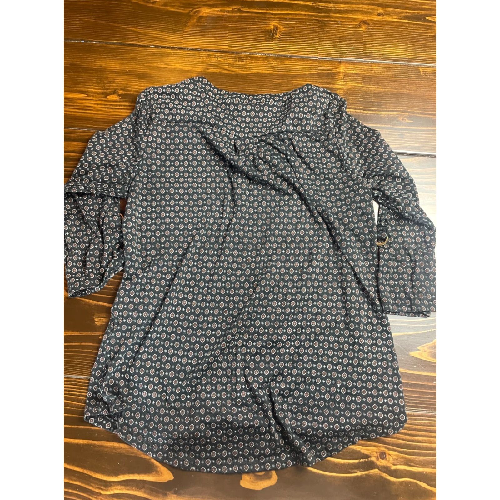 Vintage MAX Shirt Womens UK 16 Black Brown Floral Long Sleeve 1/4 Button Pocket Size XXL / US 16-18 / IT 52-54 - 2 Thumbnail