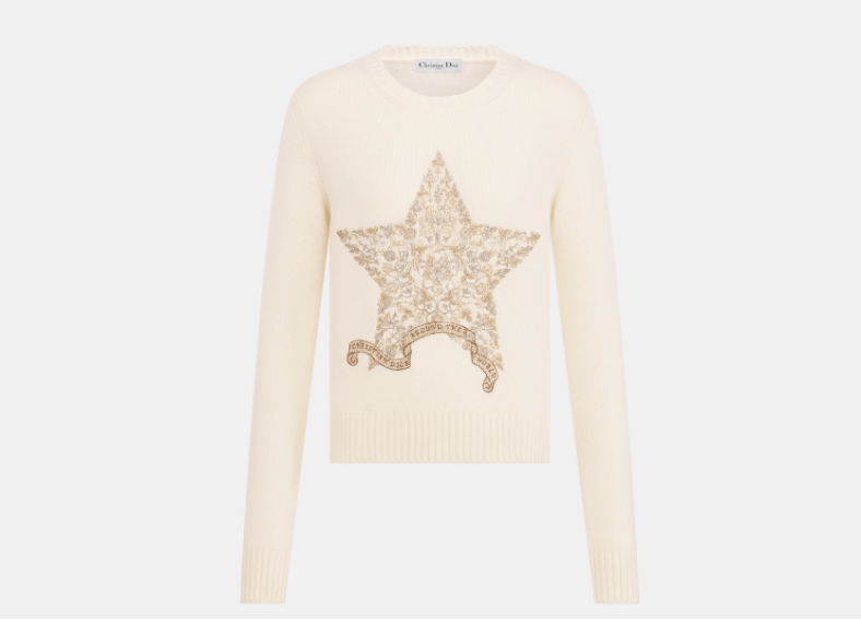 Dior o1w1db10326 514S57 Embroidered Sweater in Ecru/Gold Size S / US 4 / IT 40 - 1 Thumbnail
