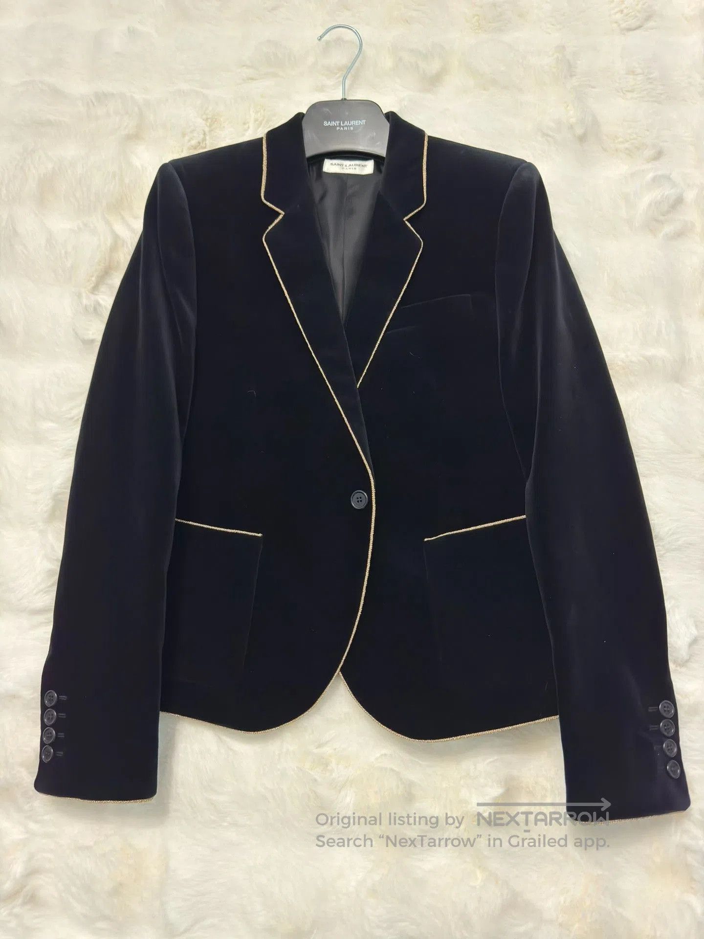 Saint Laurent Paris Saint Laurent Black Velvet Gold Trim Blazer. Size US XS / EU 42 / 0 - 1 Thumbnail