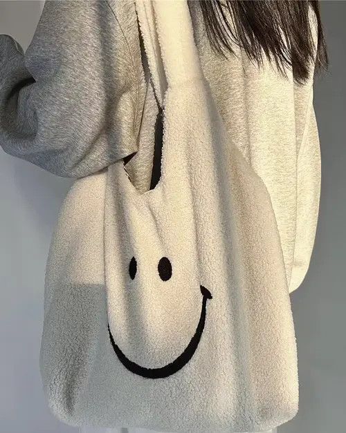 Japanese Brand Fashion y2k fluffy smiley face tote messenger bag Size ONE SIZE - 2 Thumbnail