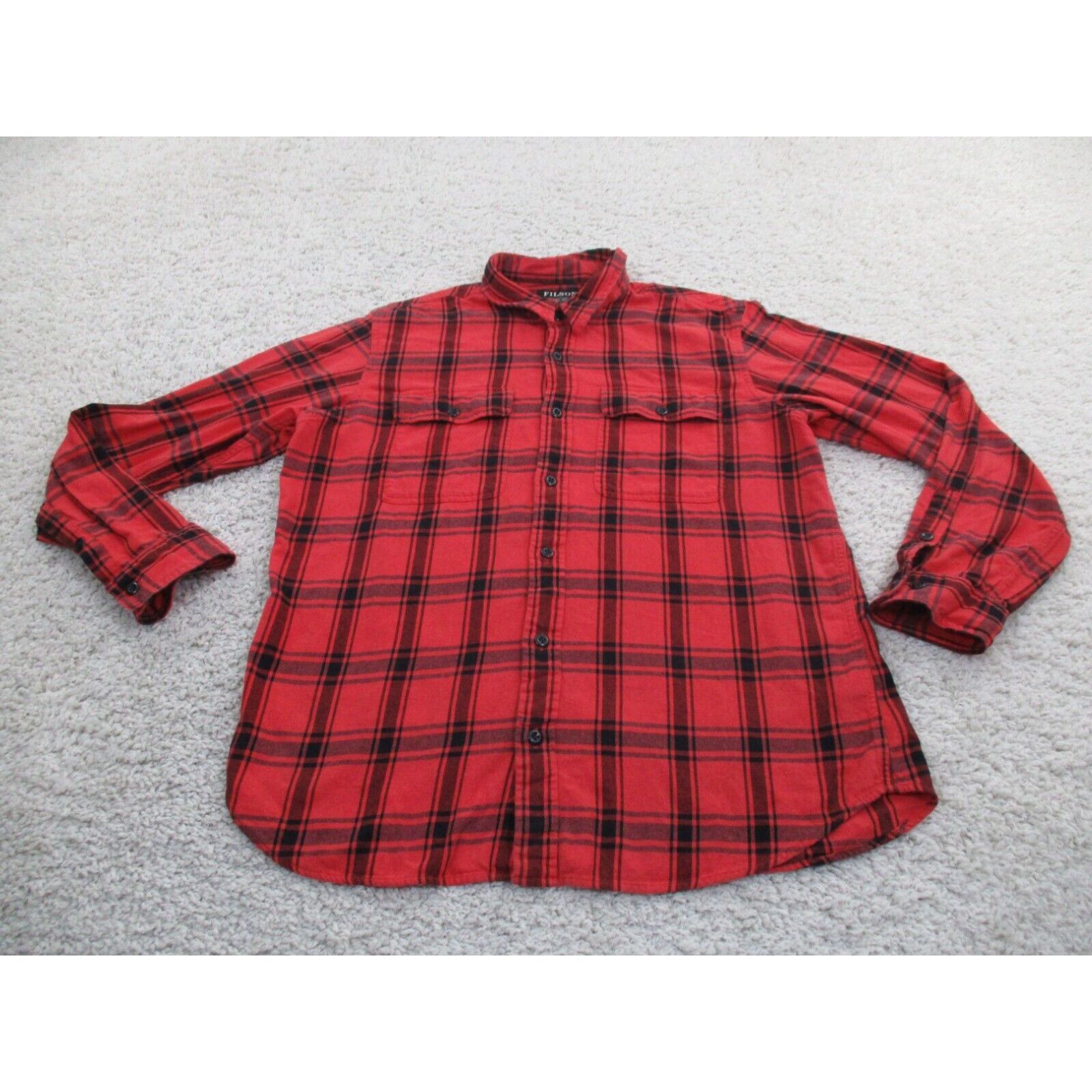 image of Cc Filson Shirt Mens Extra Large Red Button Long Sleeve Flannel Outdoor Pocket A in White (Size XL)