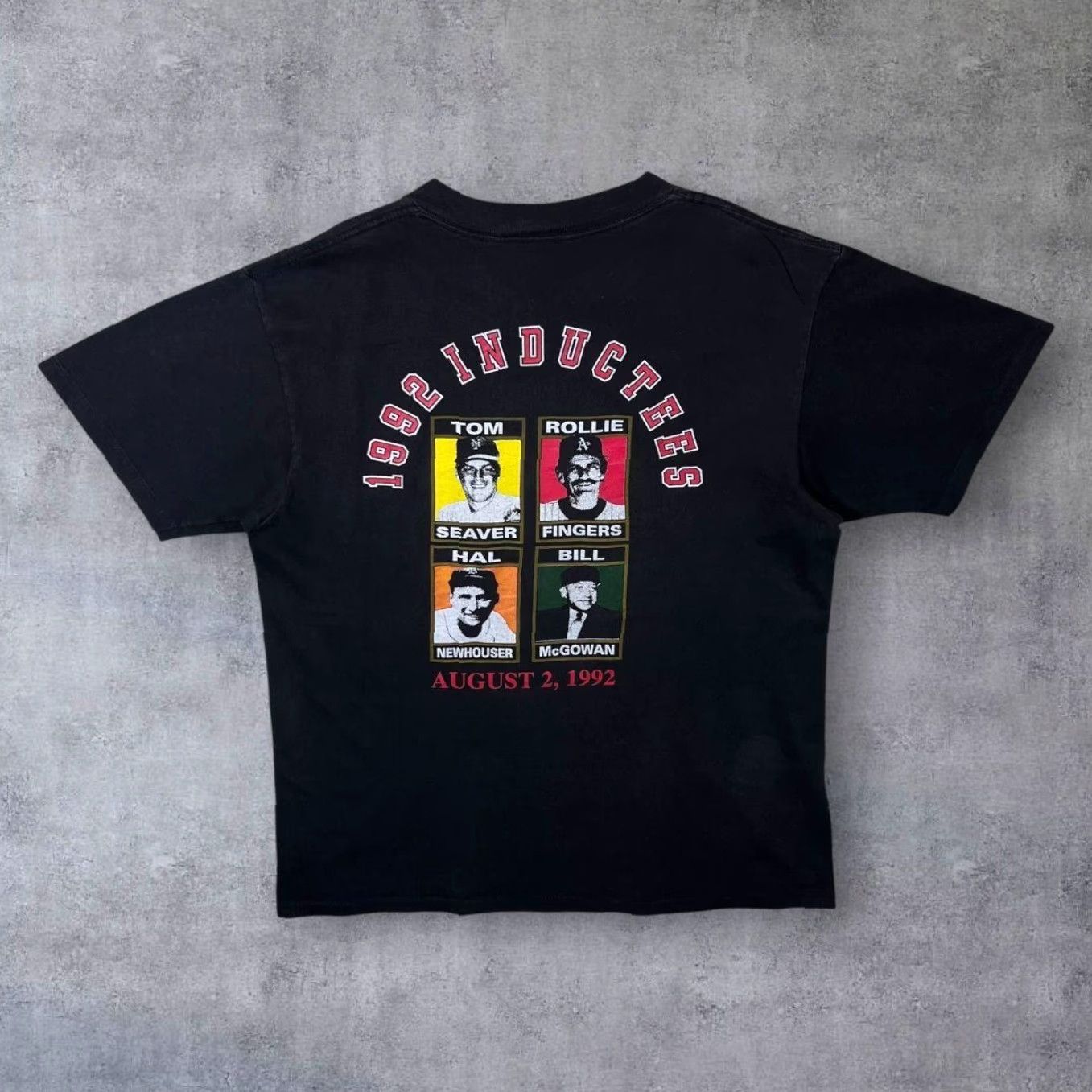 Vintage VINTAGE Baseball Hall Of Fame “1992 Inductees” Souvenir Single Stitch T-Shirt L Black Mens Regular Cotton Graphic Back Front Size US L / EU 52-54 / 3 - 2 Thumbnail
