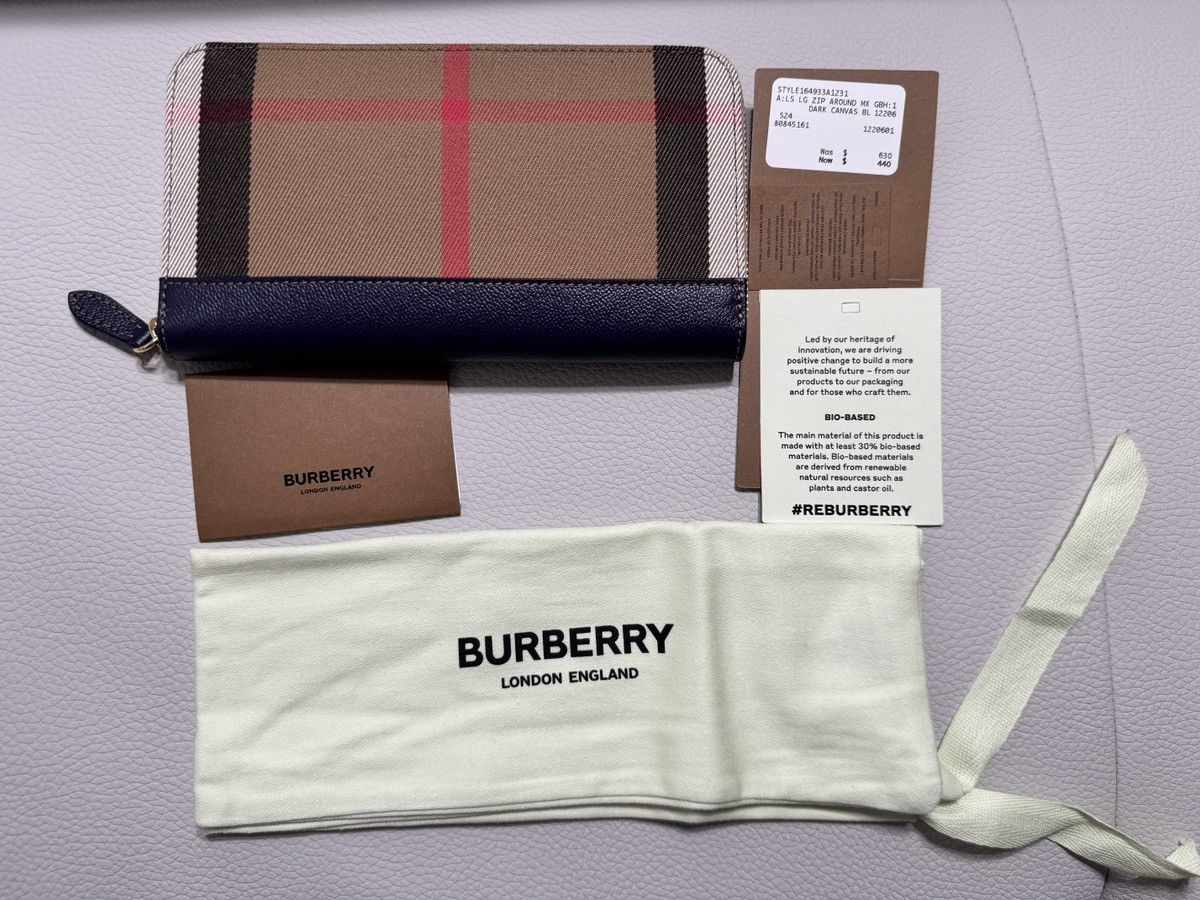 Burberry Burberry Large Check Zip Around Leather Wallet Dark Blue Size ONE SIZE - 21 Thumbnail
