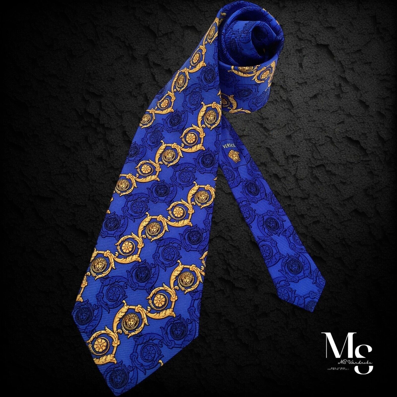 Versace GIANNI VERSACE Blue Baroque Monogrammed Medusa Italy Silk Ti Size ONE SIZE - 1 Thumbnail