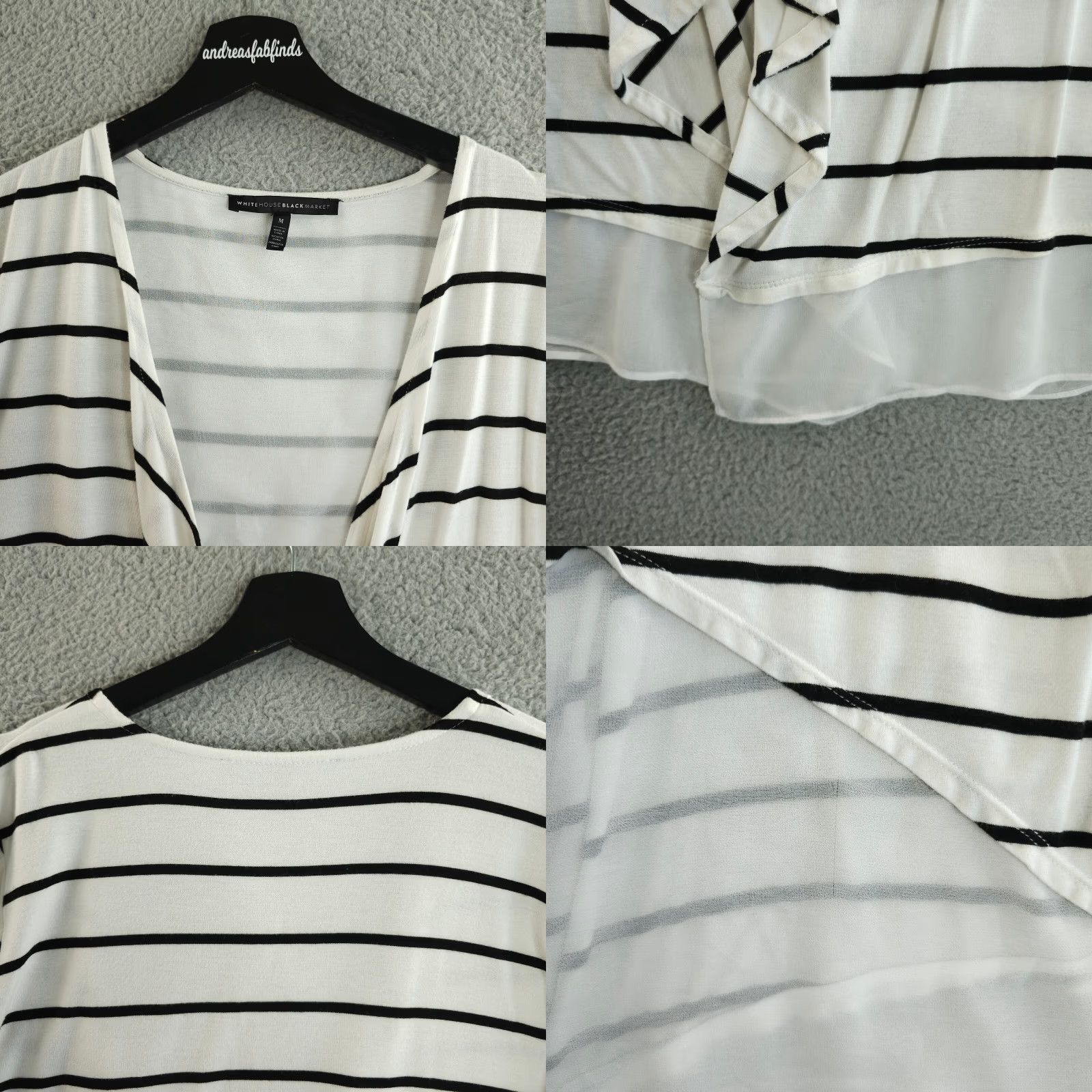White House Black Market White House Black Market Cardigan M White Black Striped Sheer Hem Waterfall Top Size M / US 6-8 / IT 42-44 - 8 Thumbnail