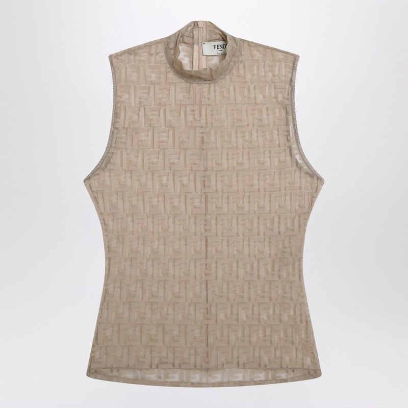 Fendi Beige Semi-Transparent Top With Ff Motif