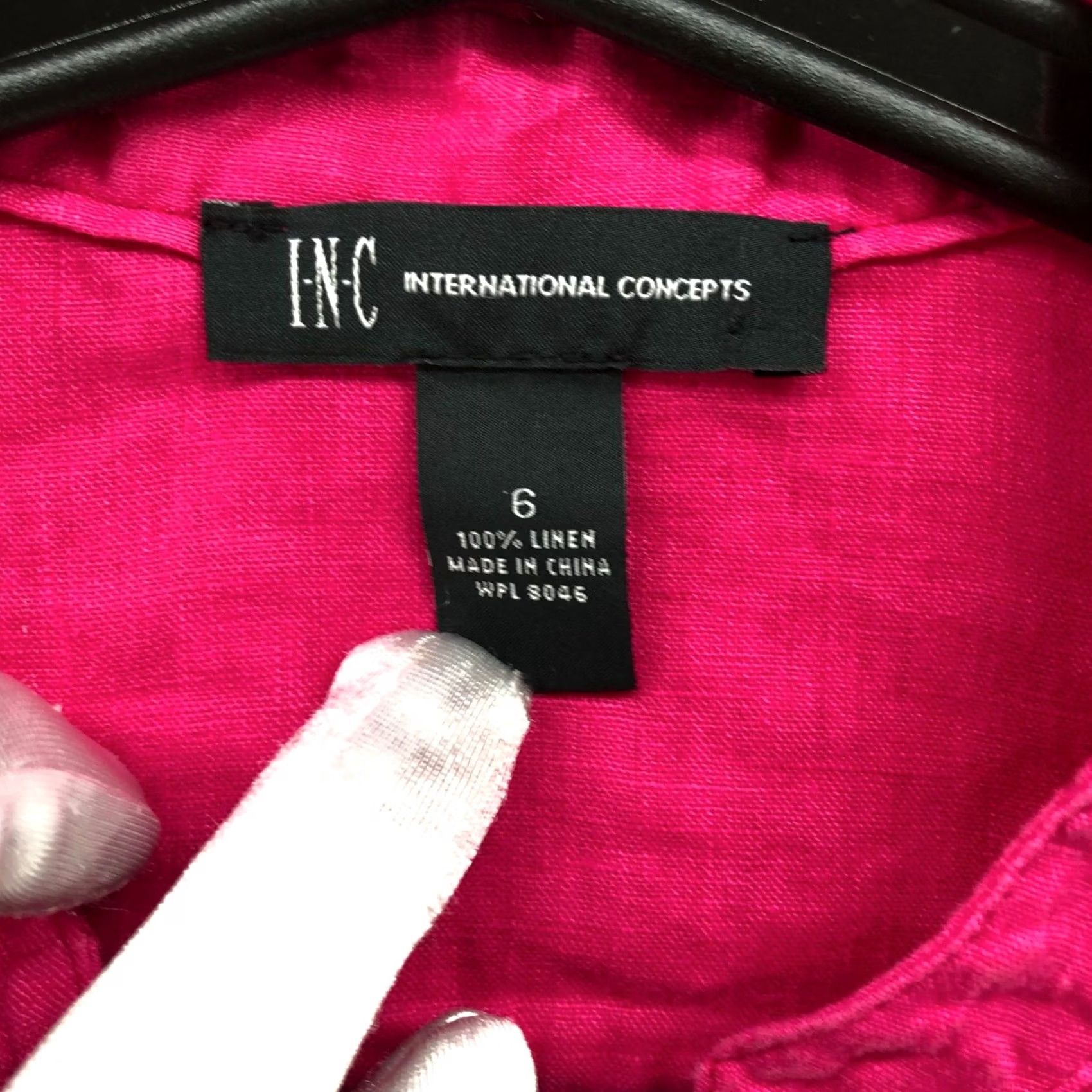 Vintage INC International Concepts Shirt Womens 6 Pink Tie Dye Tie Front 100% Linen 3/4 Sleeve Button Up Knit Brand: INC International Concepts Size M / US 6-8 / IT 42-44 - 5 Thumbnail