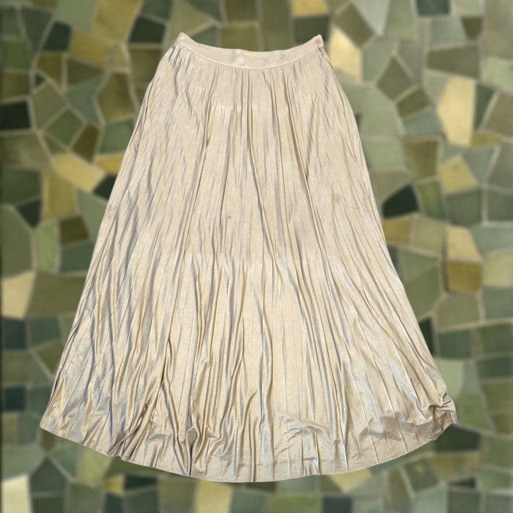 Vintage INC International Concepts Shiny Metallic Gold Pleated Maxi Skirt 10 Women Long Party Cocktail Formal Workwear Gold Polyester Spandex Zip Closure Size 32" / US 10 / IT 46 - 1 Thumbnail